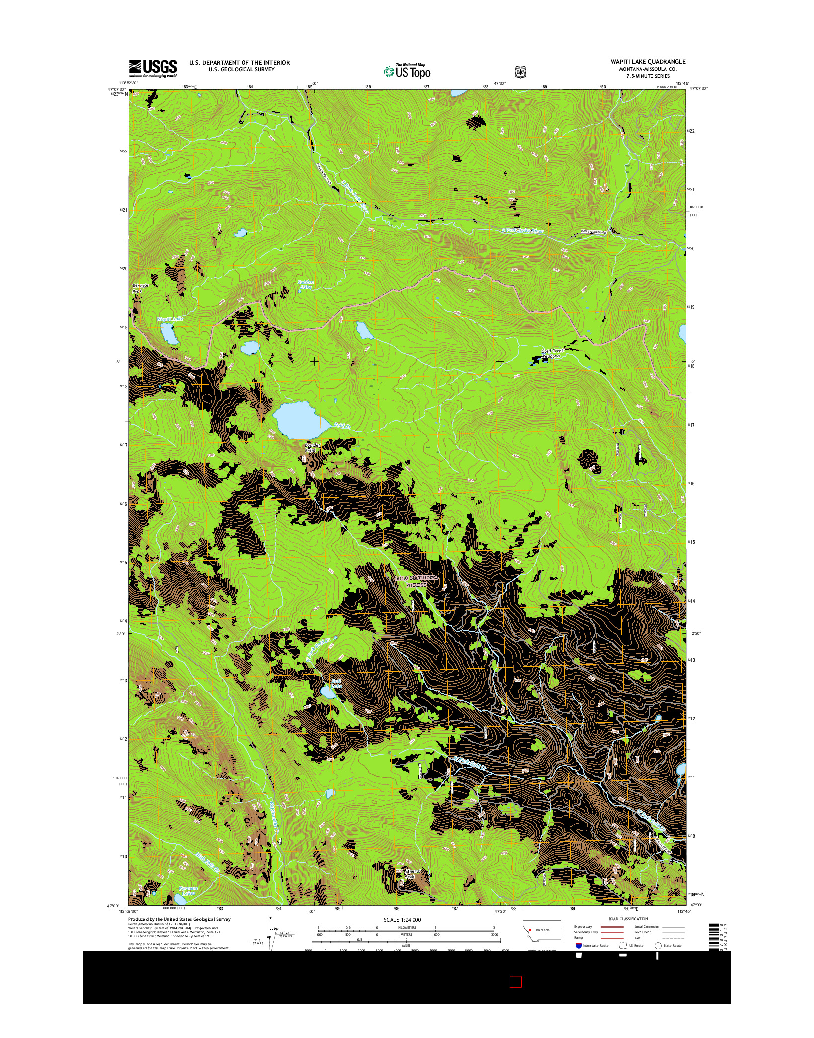 USGS US TOPO 7.5-MINUTE MAP FOR WAPITI LAKE, MT 2017