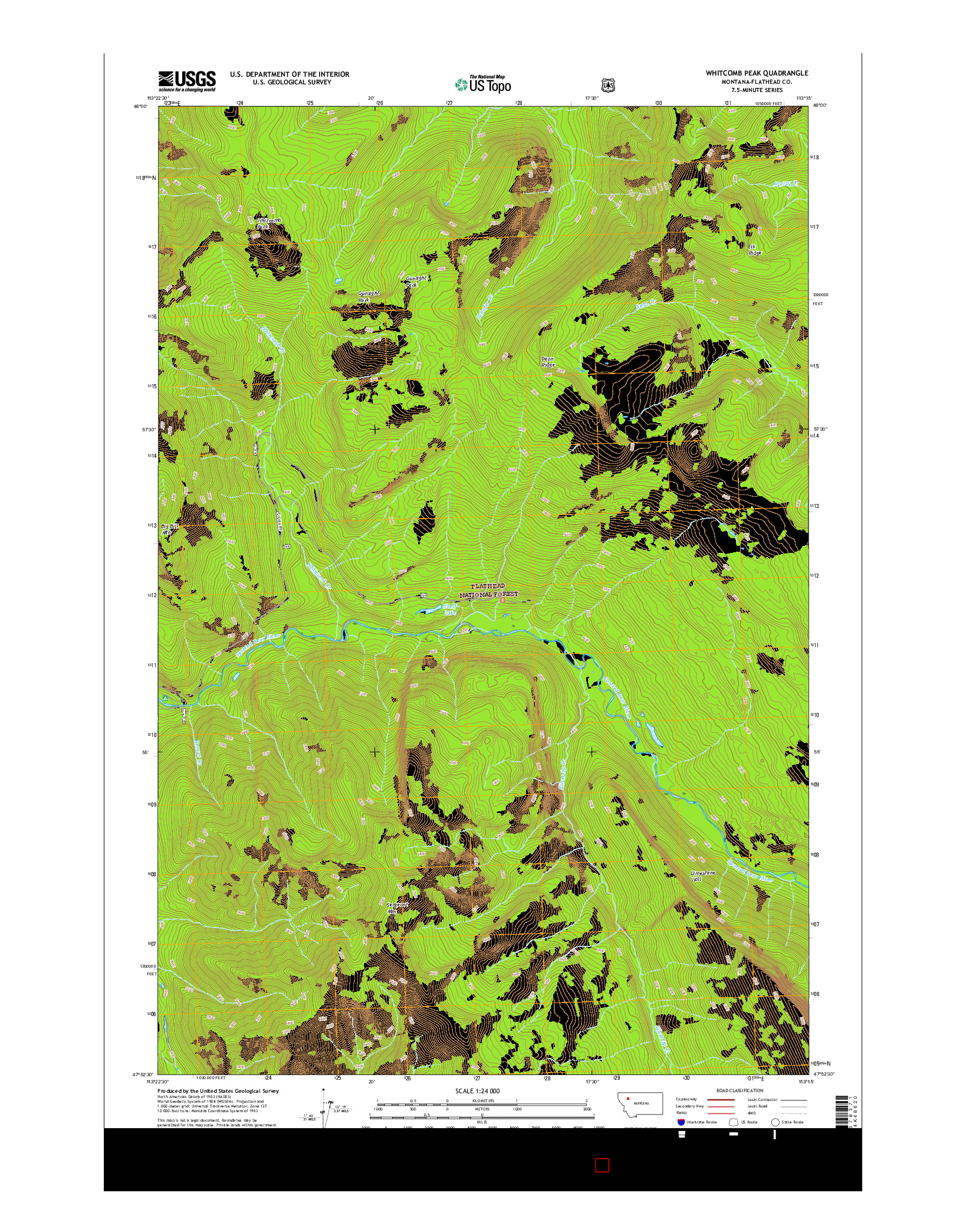 USGS US TOPO 7.5-MINUTE MAP FOR WHITCOMB PEAK, MT 2017