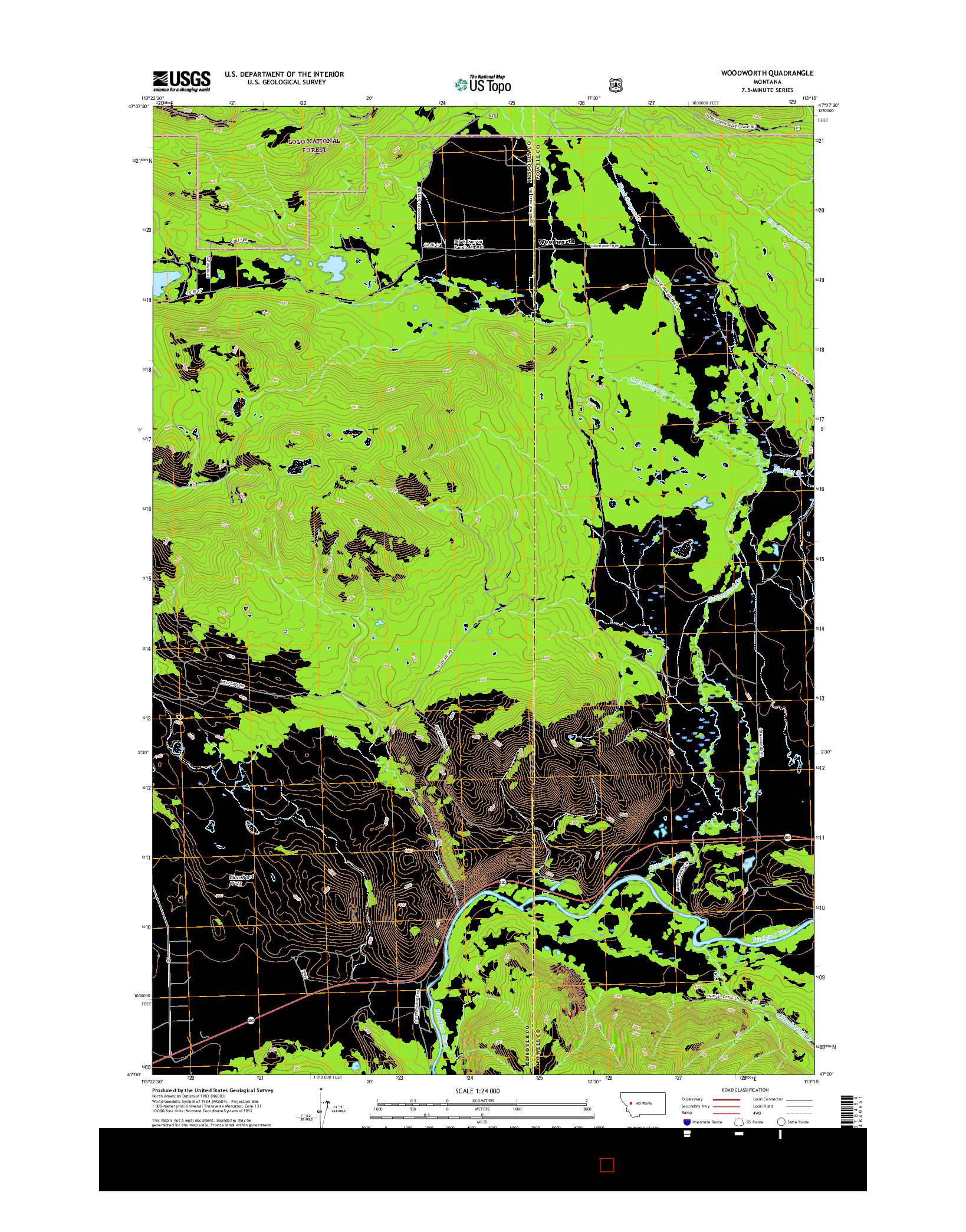 USGS US TOPO 7.5-MINUTE MAP FOR WOODWORTH, MT 2017