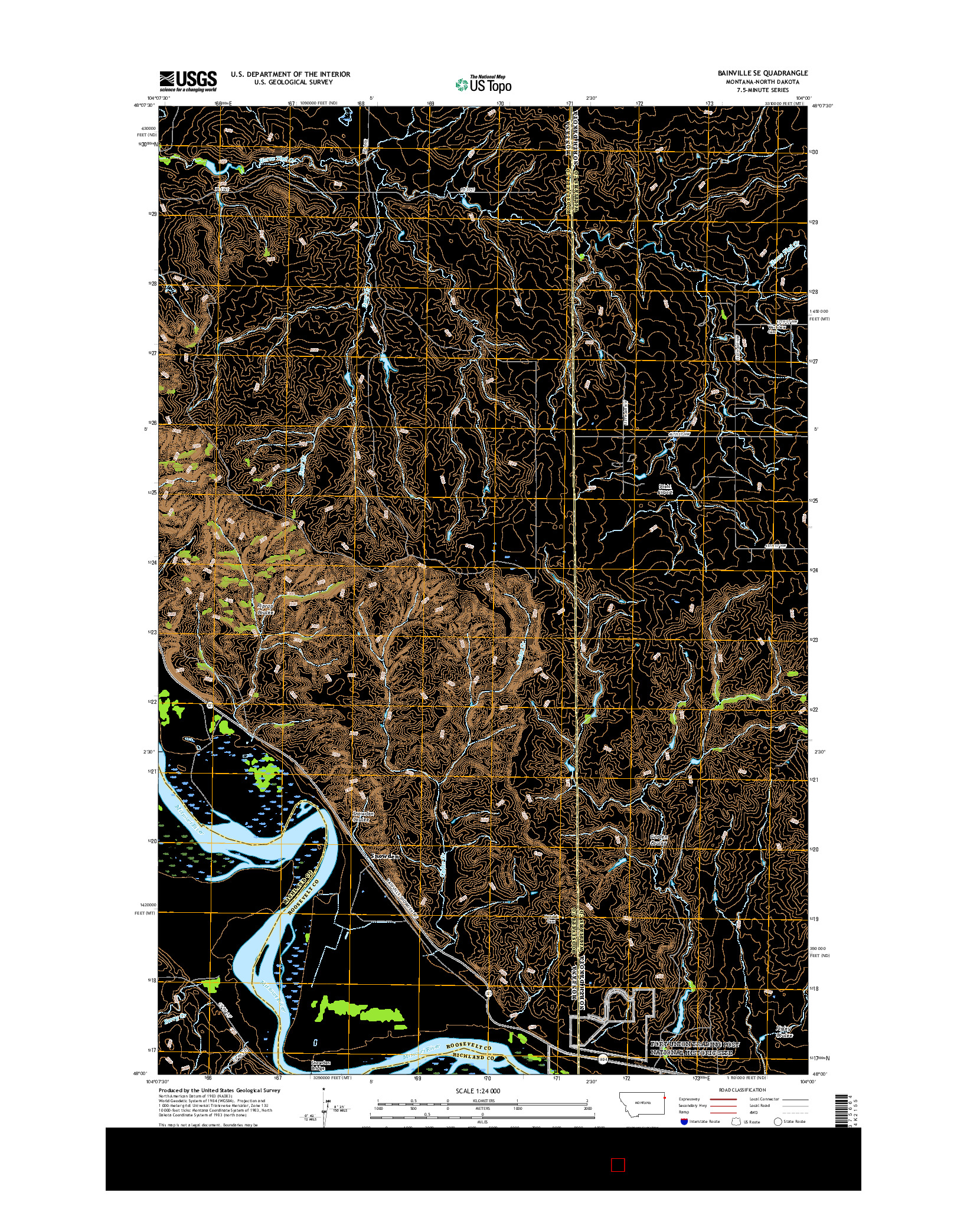 USGS US TOPO 7.5-MINUTE MAP FOR BAINVILLE SE, MT-ND 2017