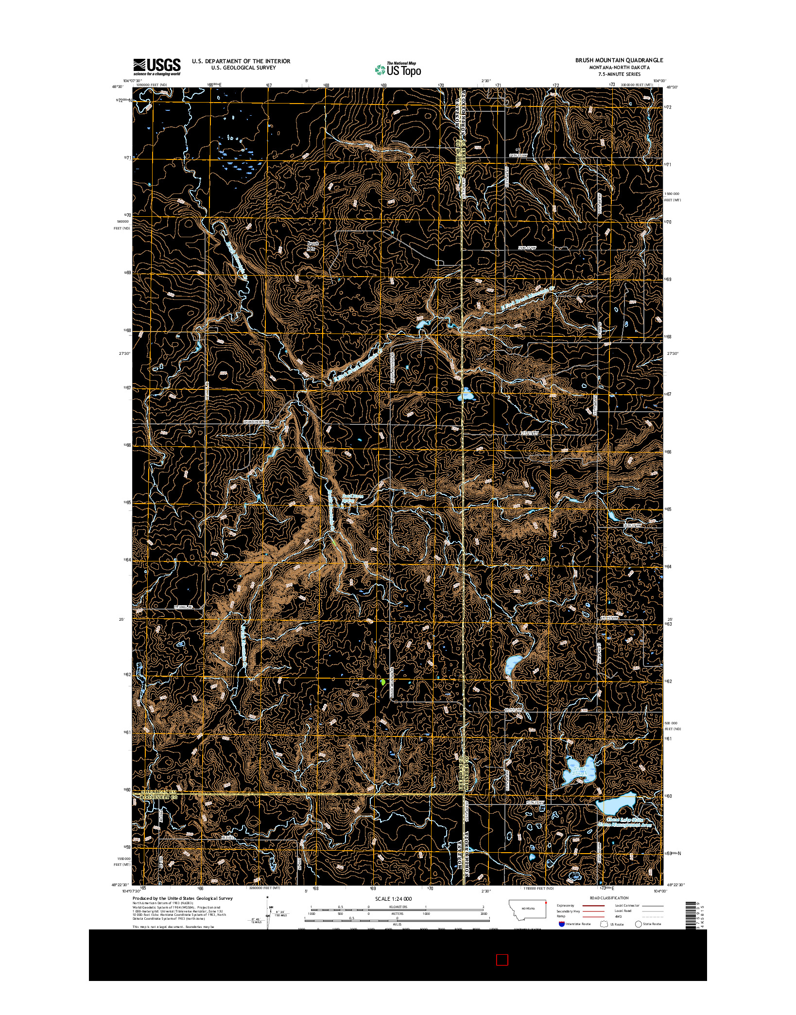 USGS US TOPO 7.5-MINUTE MAP FOR BRUSH MOUNTAIN, MT-ND 2017