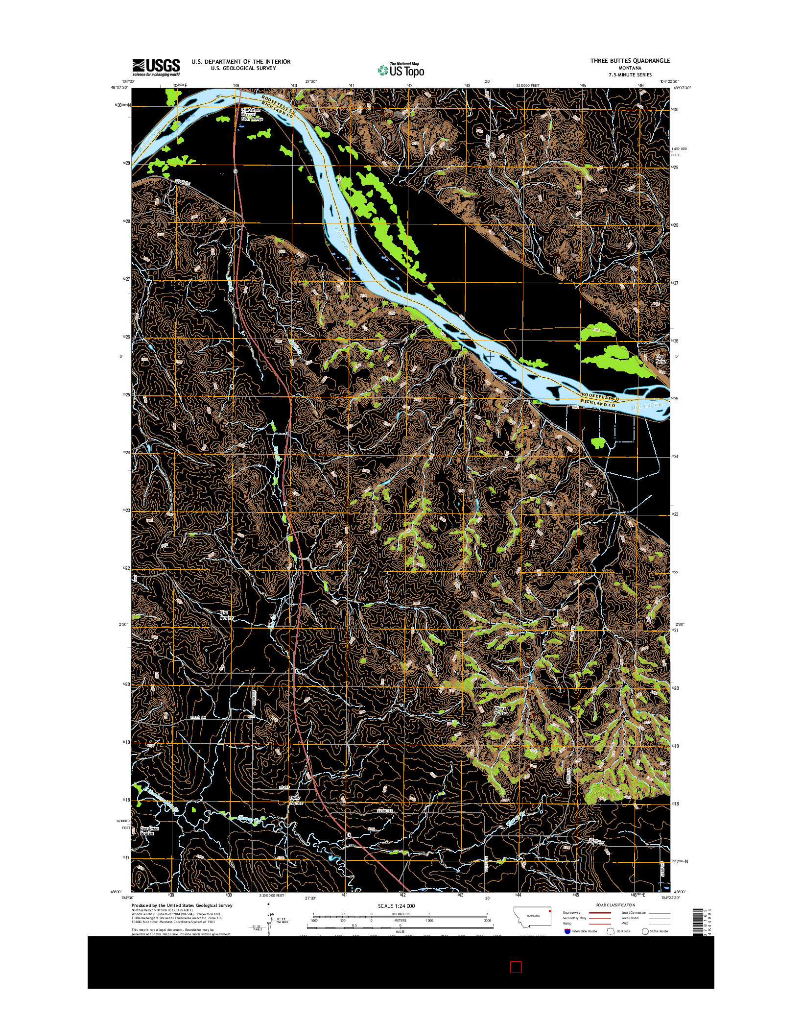 USGS US TOPO 7.5-MINUTE MAP FOR THREE BUTTES, MT 2017