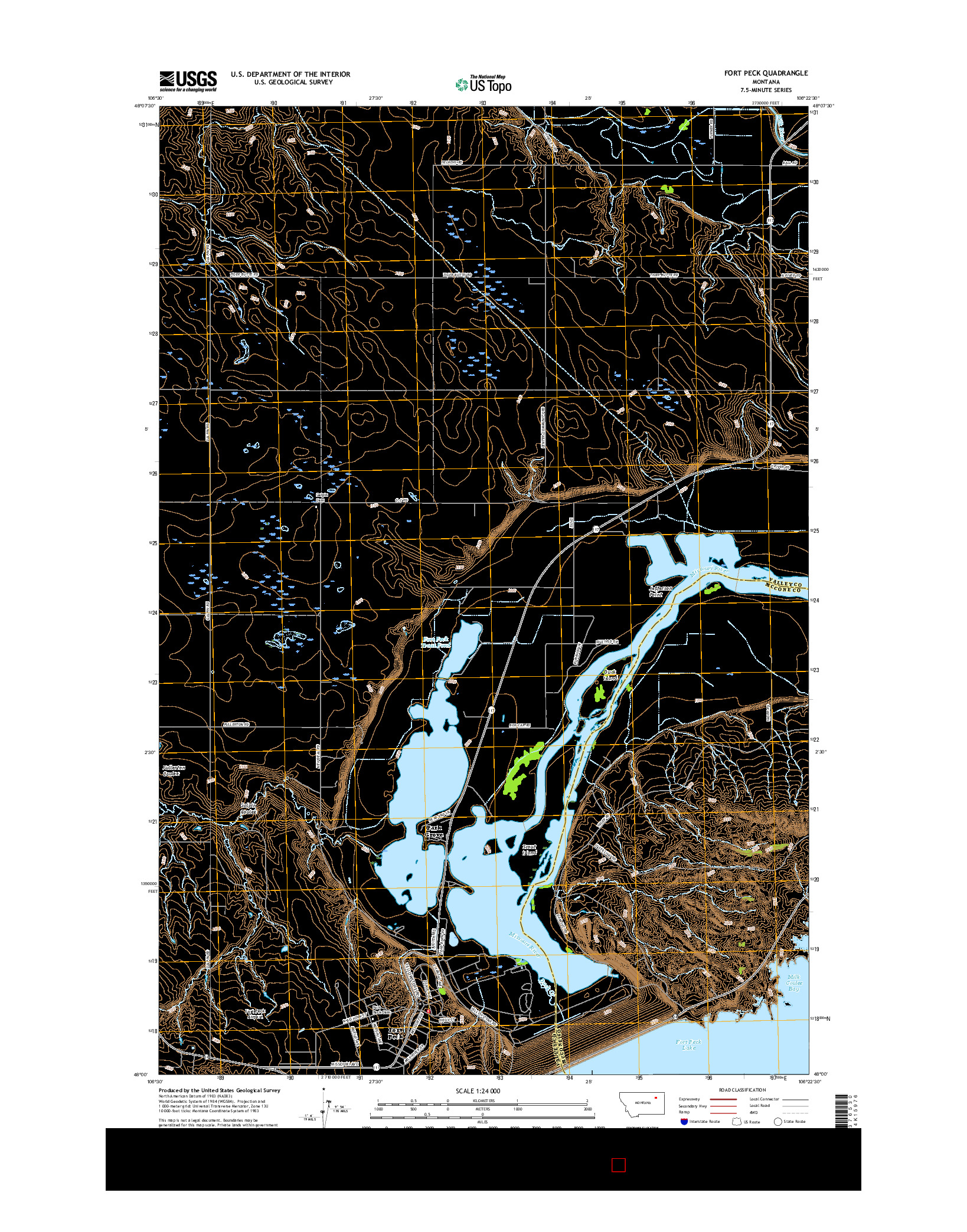 USGS US TOPO 7.5-MINUTE MAP FOR FORT PECK, MT 2017