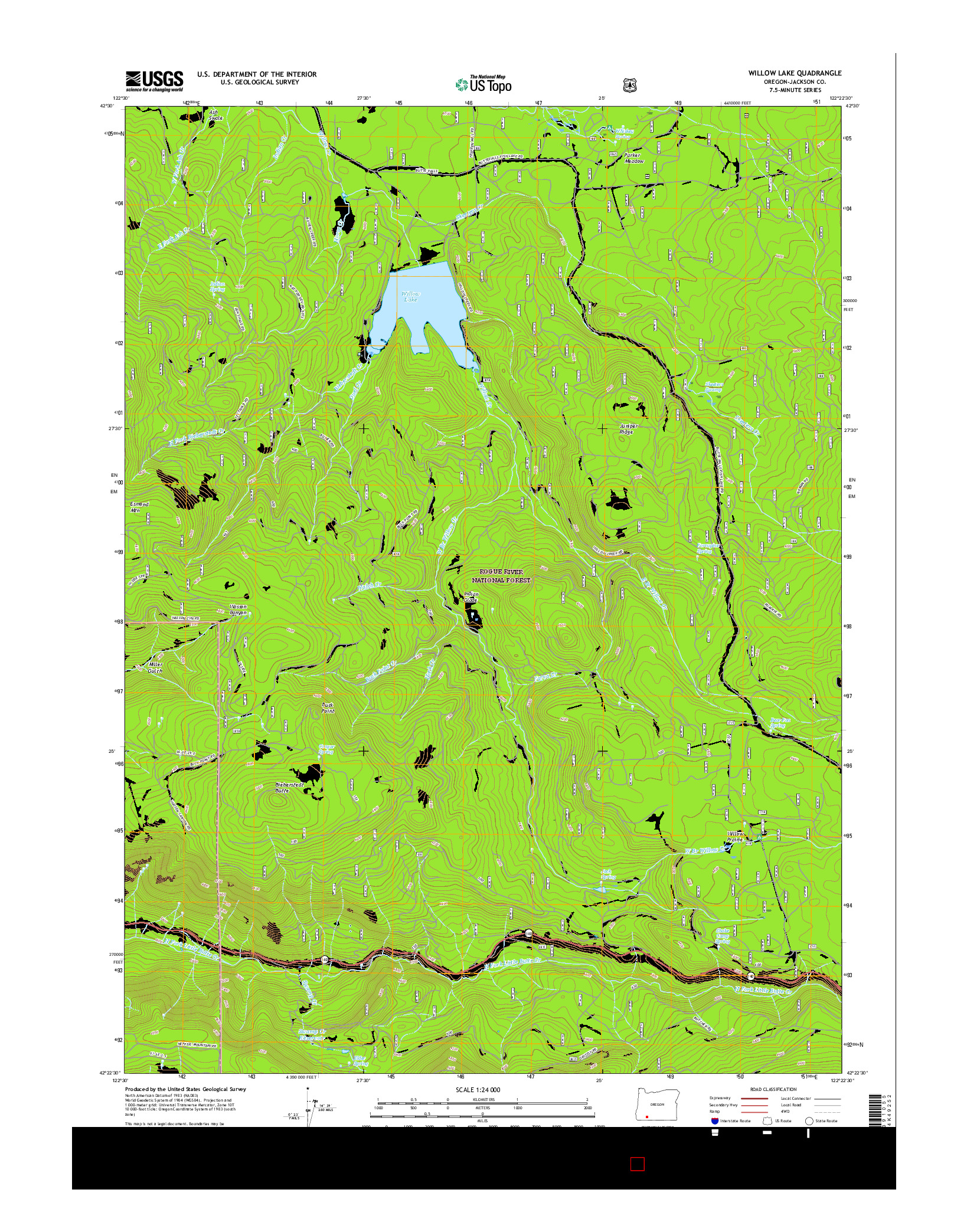USGS US TOPO 7.5-MINUTE MAP FOR WILLOW LAKE, OR 2017
