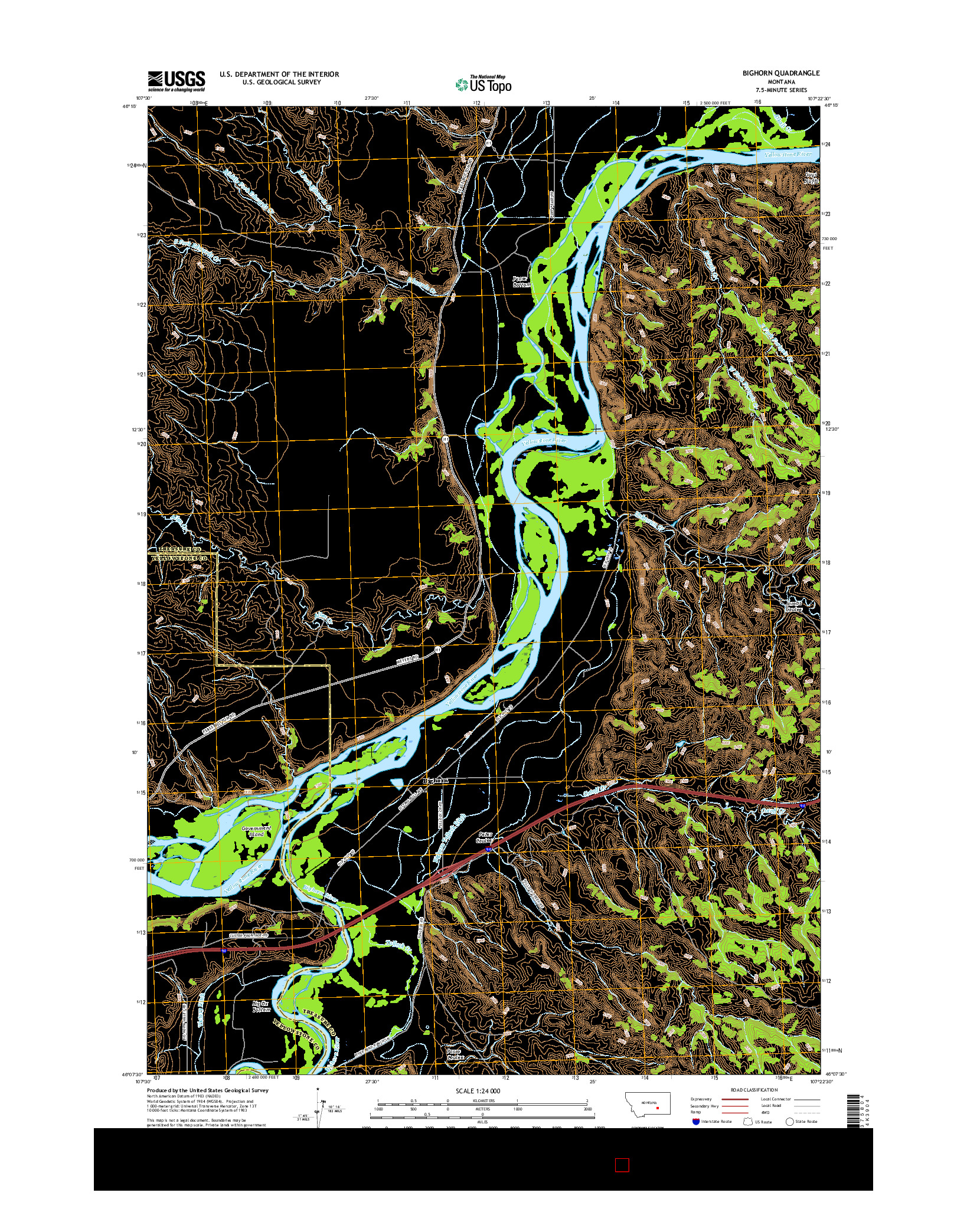 USGS US TOPO 7.5-MINUTE MAP FOR BIGHORN, MT 2017