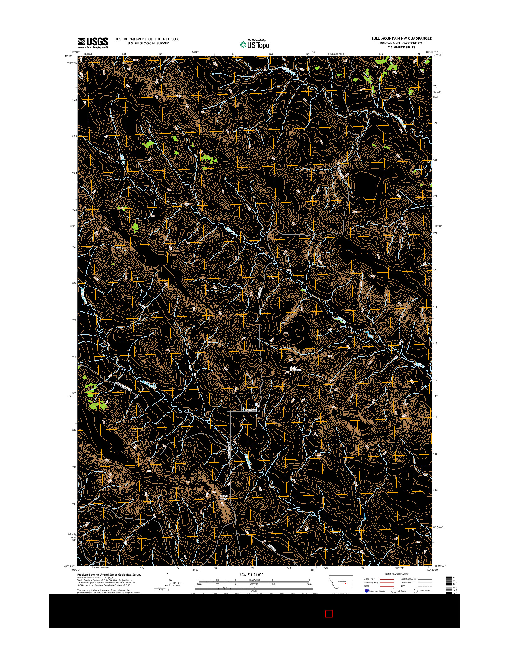 USGS US TOPO 7.5-MINUTE MAP FOR BULL MOUNTAIN NW, MT 2017