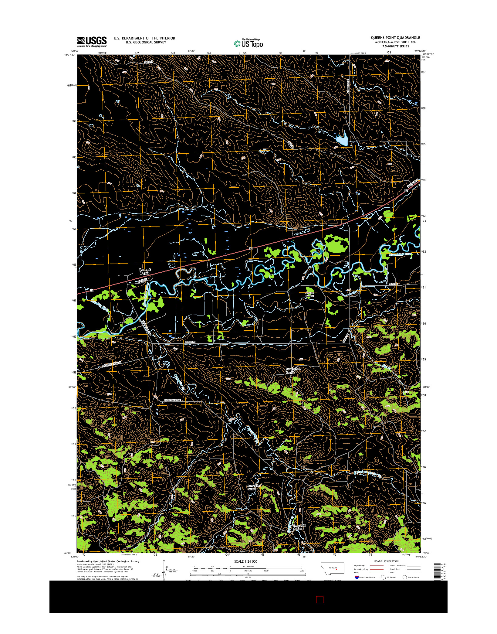 USGS US TOPO 7.5-MINUTE MAP FOR QUEENS POINT, MT 2017