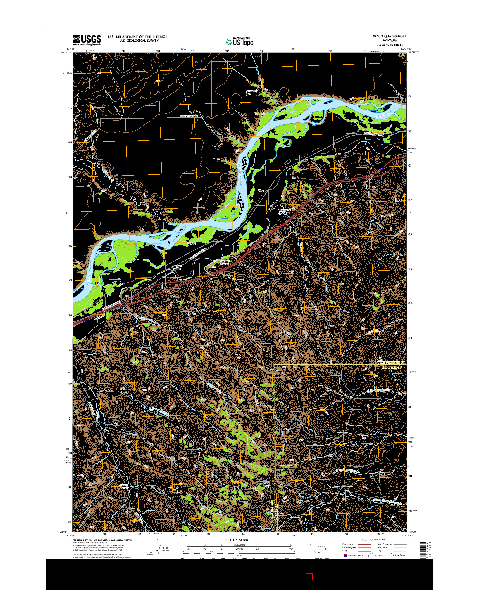 USGS US TOPO 7.5-MINUTE MAP FOR WACO, MT 2017