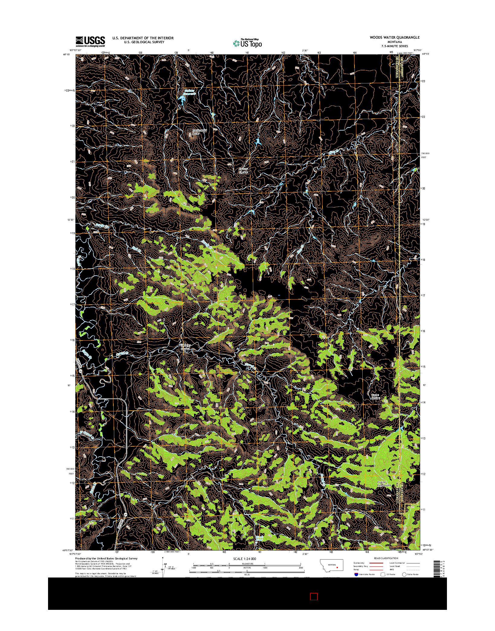 USGS US TOPO 7.5-MINUTE MAP FOR WOODS WATER, MT 2017
