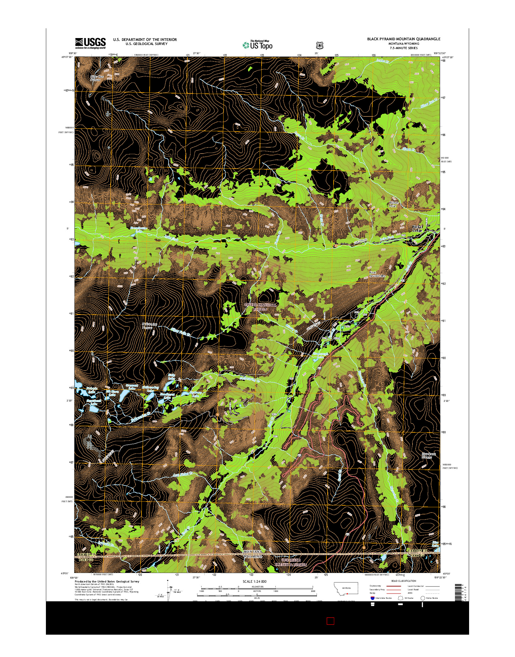 USGS US TOPO 7.5-MINUTE MAP FOR BLACK PYRAMID MOUNTAIN, MT-WY 2017