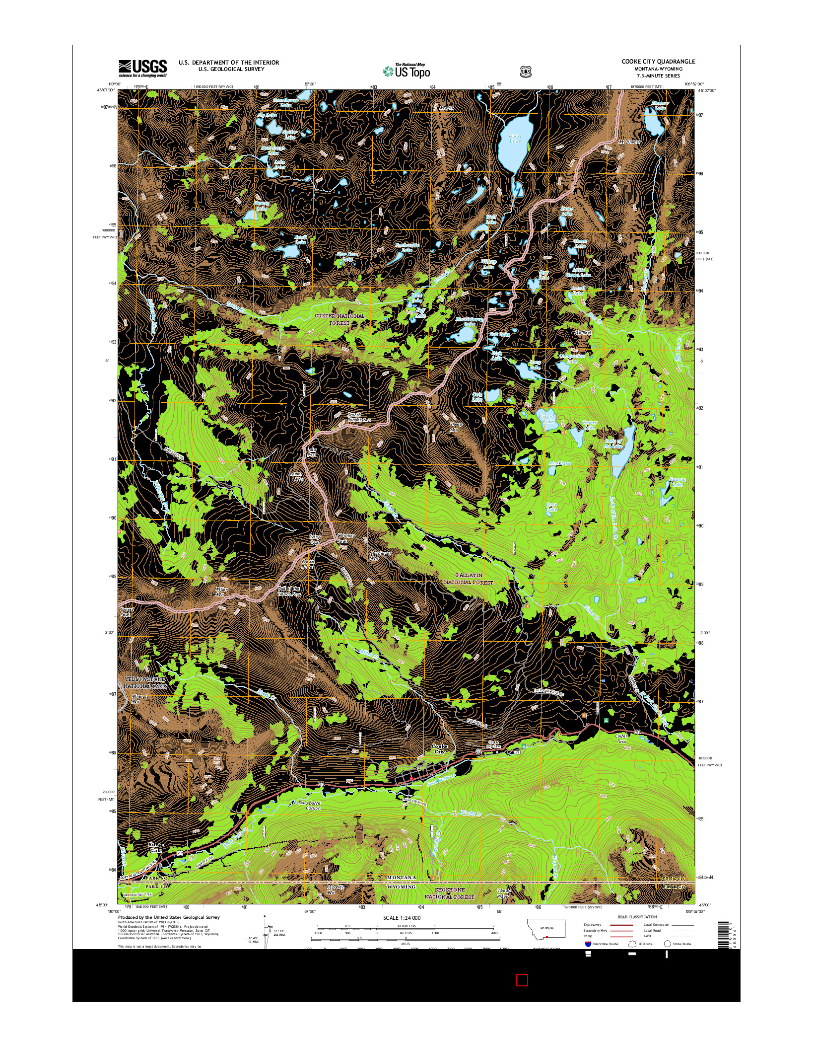 USGS US TOPO 7.5-MINUTE MAP FOR COOKE CITY, MT-WY 2017