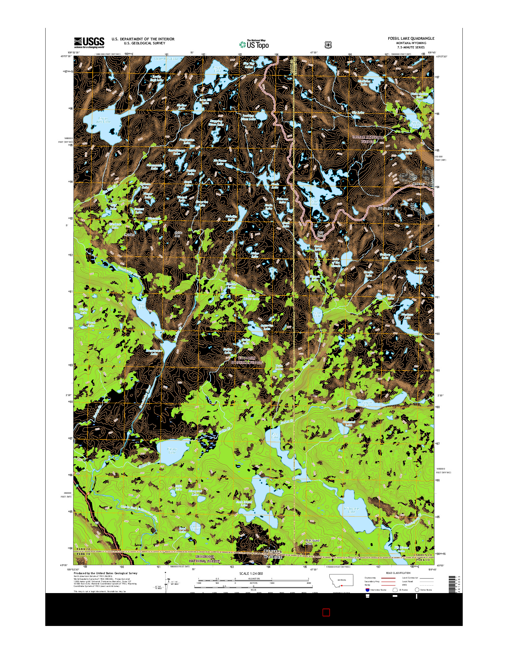 USGS US TOPO 7.5-MINUTE MAP FOR FOSSIL LAKE, MT-WY 2017