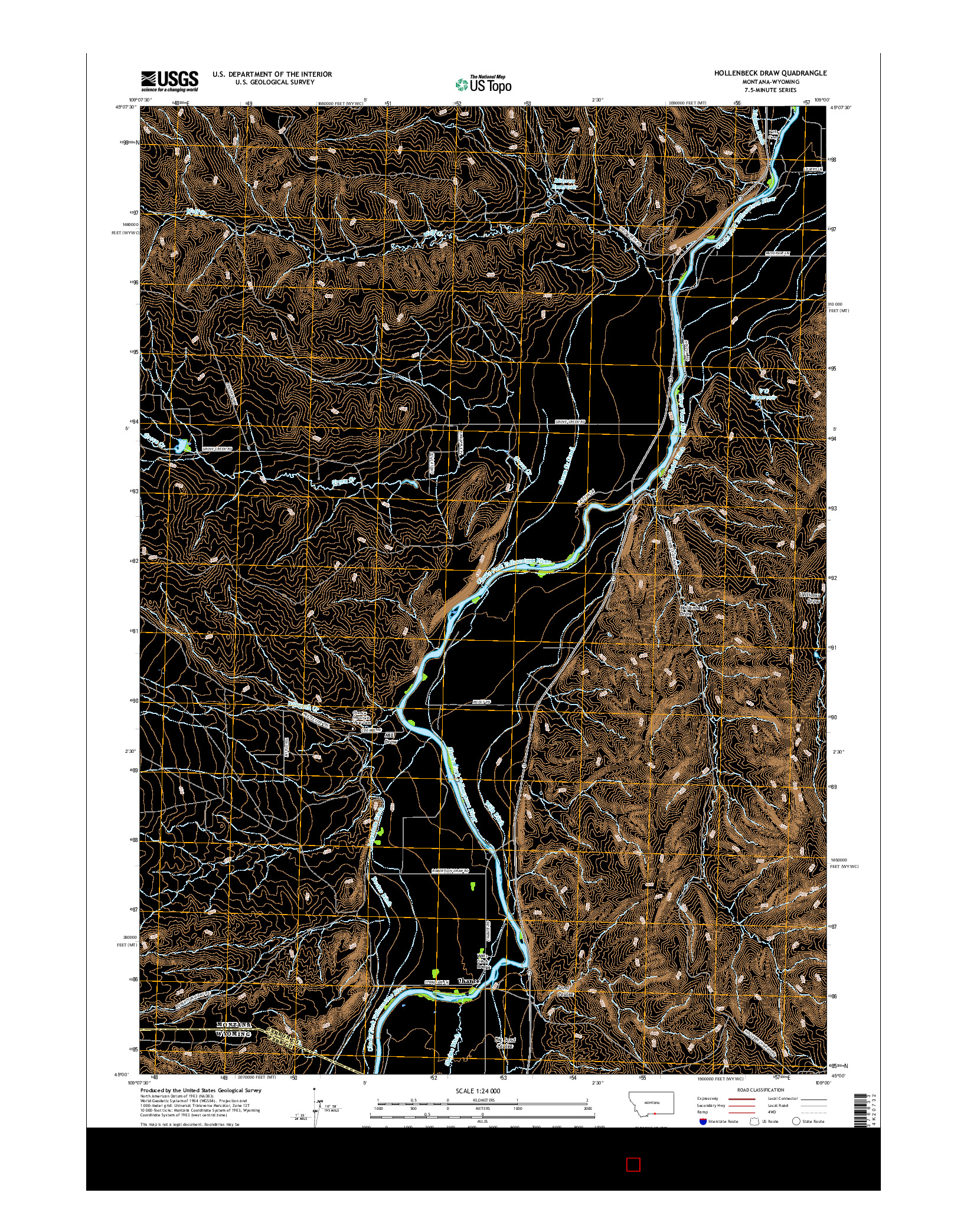 USGS US TOPO 7.5-MINUTE MAP FOR HOLLENBECK DRAW, MT-WY 2017