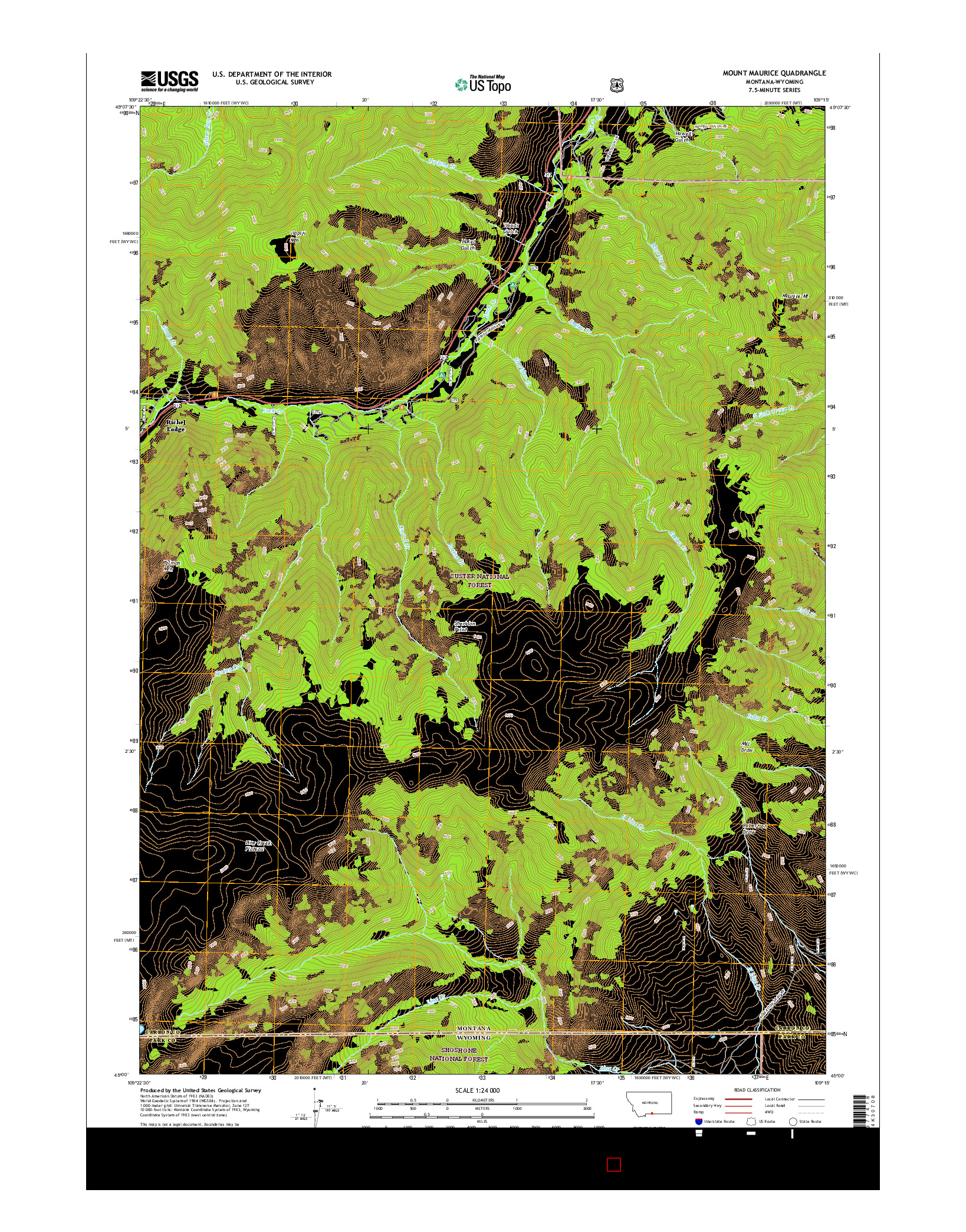 USGS US TOPO 7.5-MINUTE MAP FOR MOUNT MAURICE, MT-WY 2017