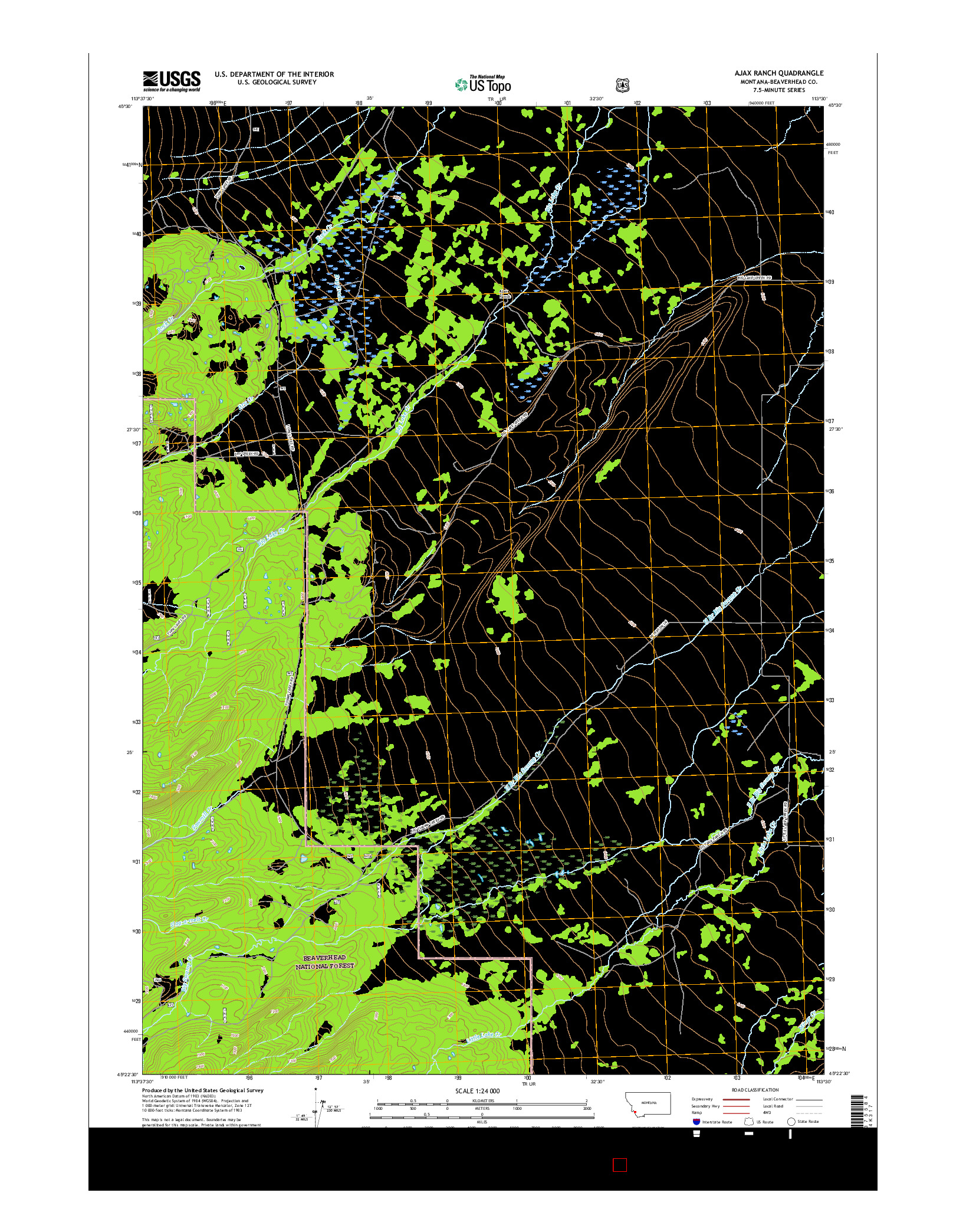 USGS US TOPO 7.5-MINUTE MAP FOR AJAX RANCH, MT 2017