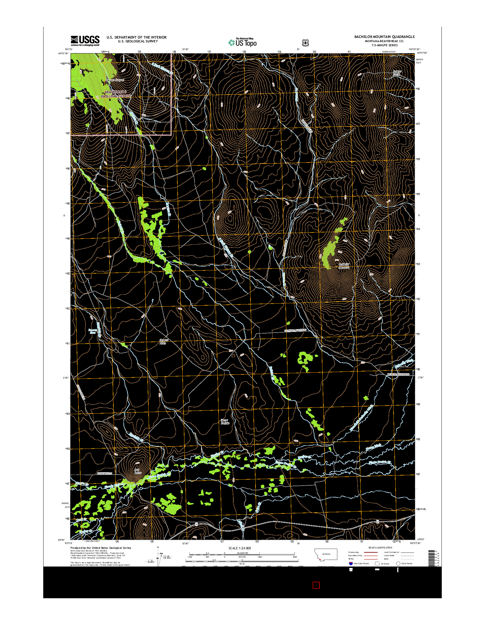 USGS US TOPO 7.5-MINUTE MAP FOR BACHELOR MOUNTAIN, MT 2017