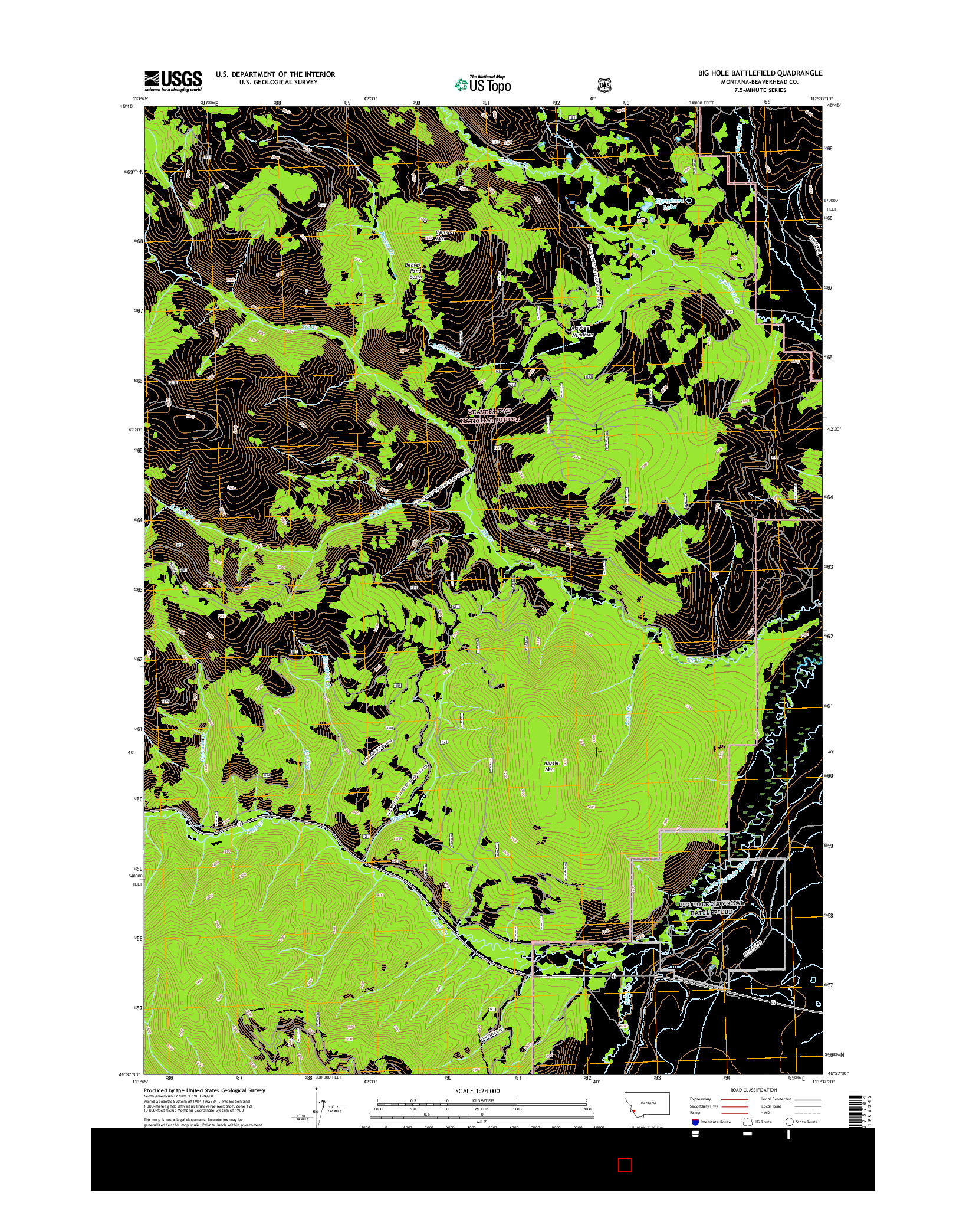 USGS US TOPO 7.5-MINUTE MAP FOR BIG HOLE BATTLEFIELD, MT 2017