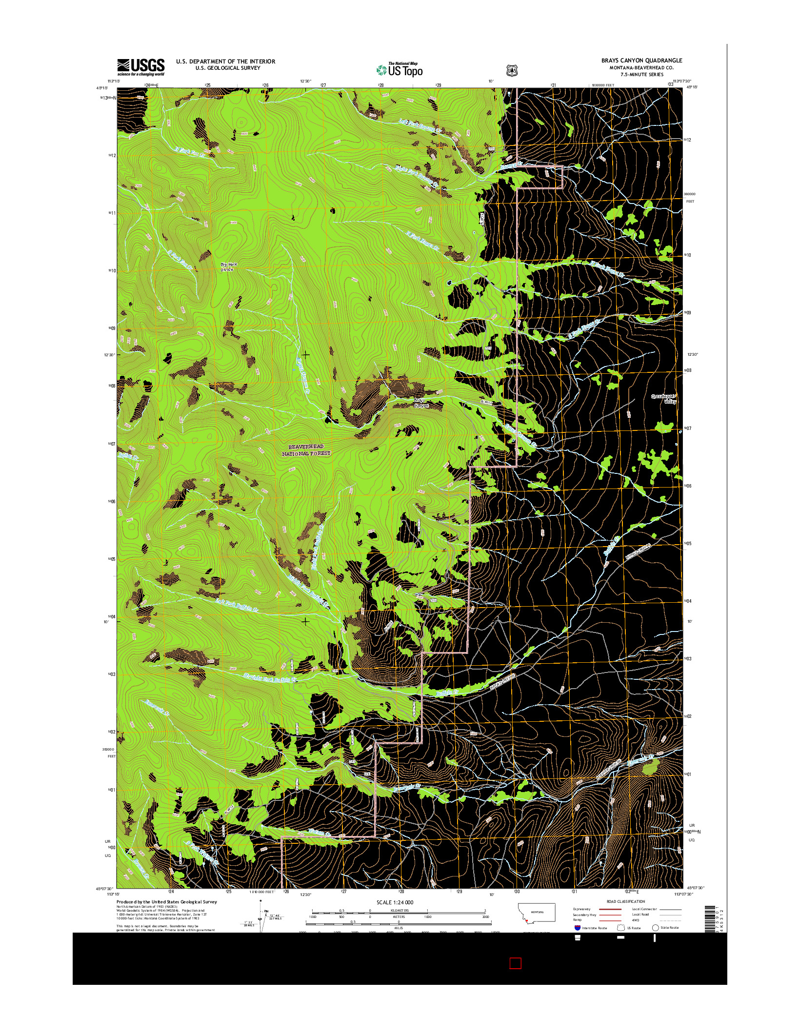 USGS US TOPO 7.5-MINUTE MAP FOR BRAYS CANYON, MT 2017