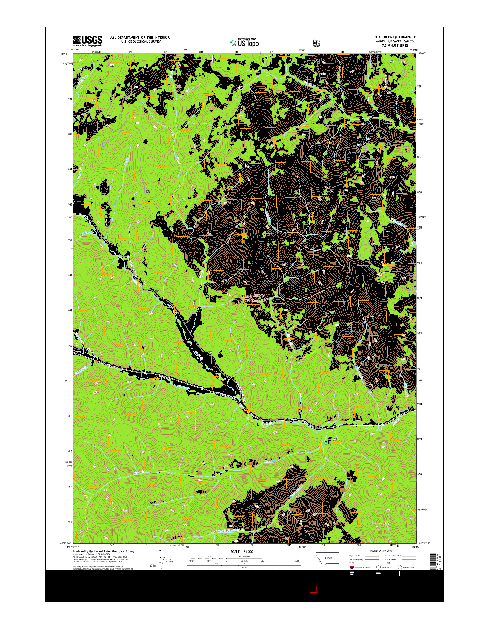USGS US TOPO 7.5-MINUTE MAP FOR ELK CREEK, MT 2017