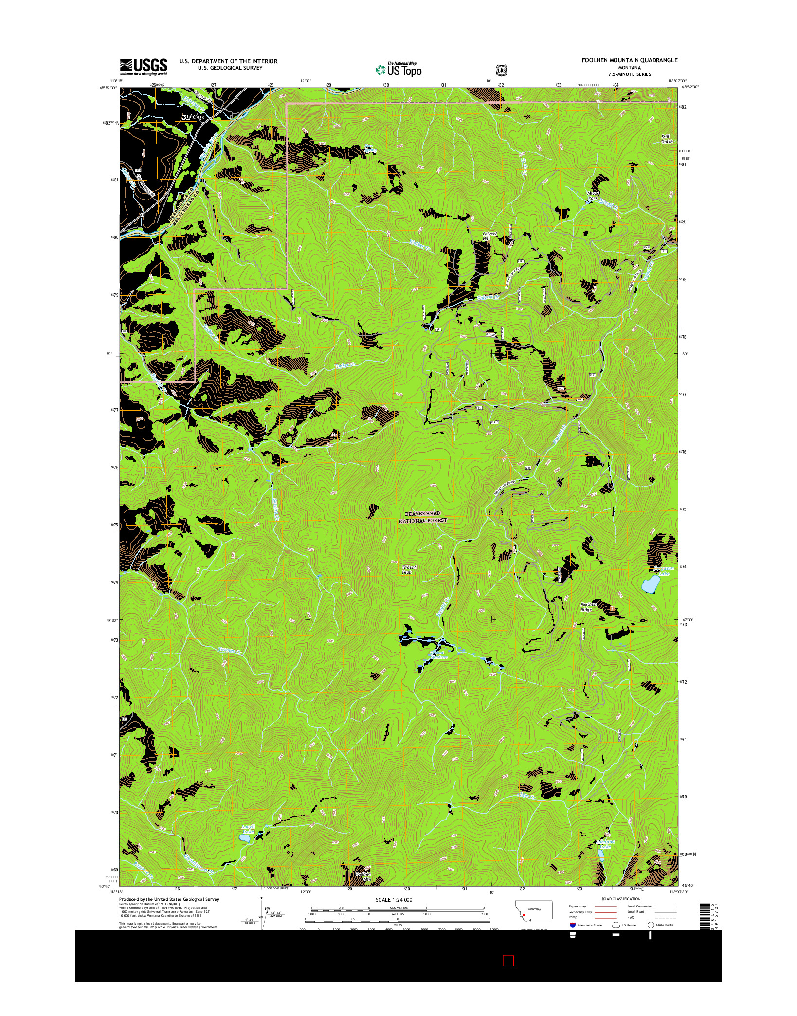 USGS US TOPO 7.5-MINUTE MAP FOR FOOLHEN MOUNTAIN, MT 2017