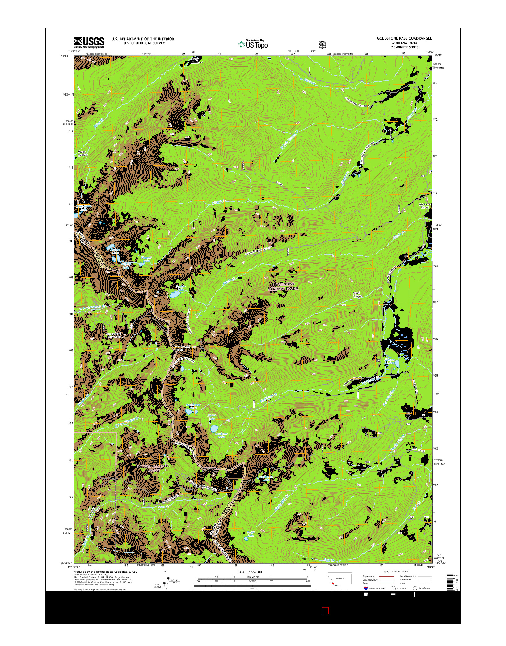 USGS US TOPO 7.5-MINUTE MAP FOR GOLDSTONE PASS, MT-ID 2017