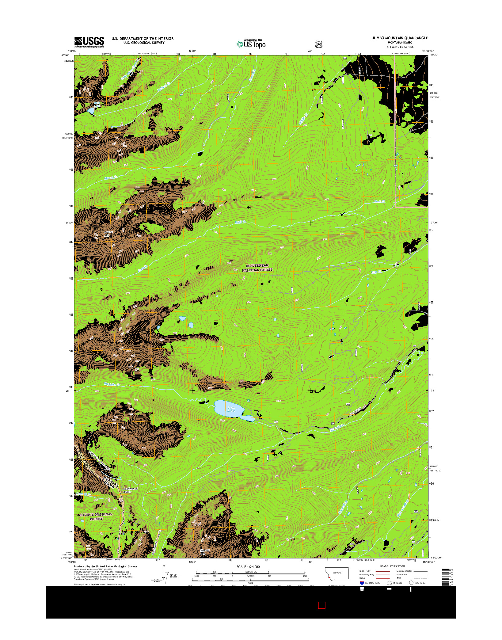 USGS US TOPO 7.5-MINUTE MAP FOR JUMBO MOUNTAIN, MT-ID 2017