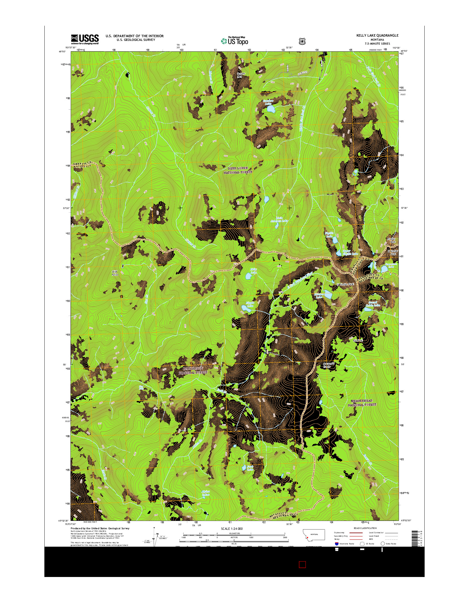 USGS US TOPO 7.5-MINUTE MAP FOR KELLY LAKE, MT 2017