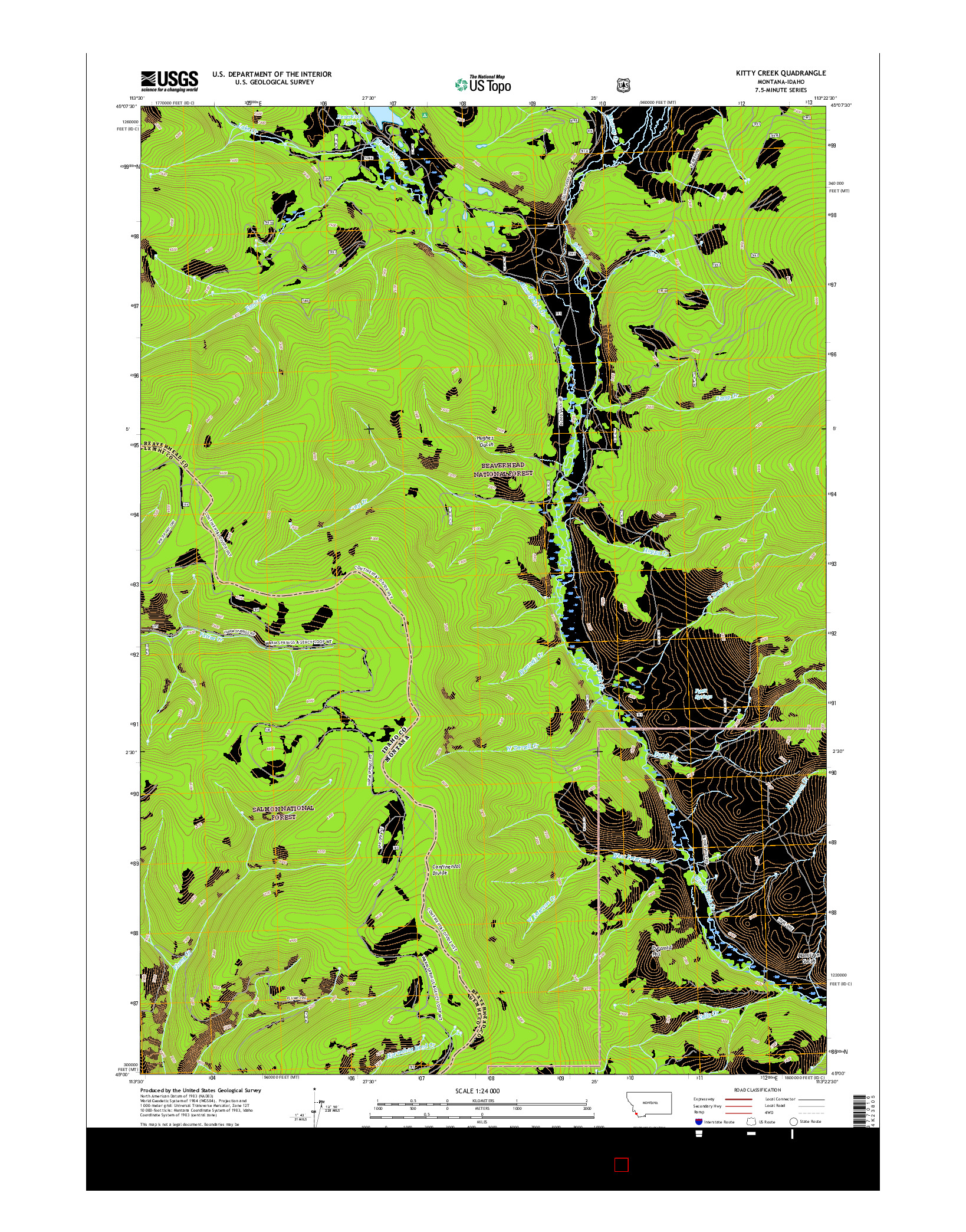 USGS US TOPO 7.5-MINUTE MAP FOR KITTY CREEK, MT-ID 2017