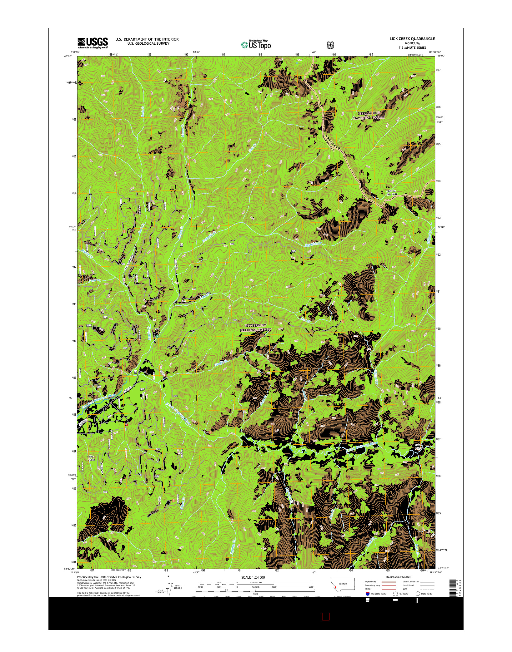 USGS US TOPO 7.5-MINUTE MAP FOR LICK CREEK, MT 2017