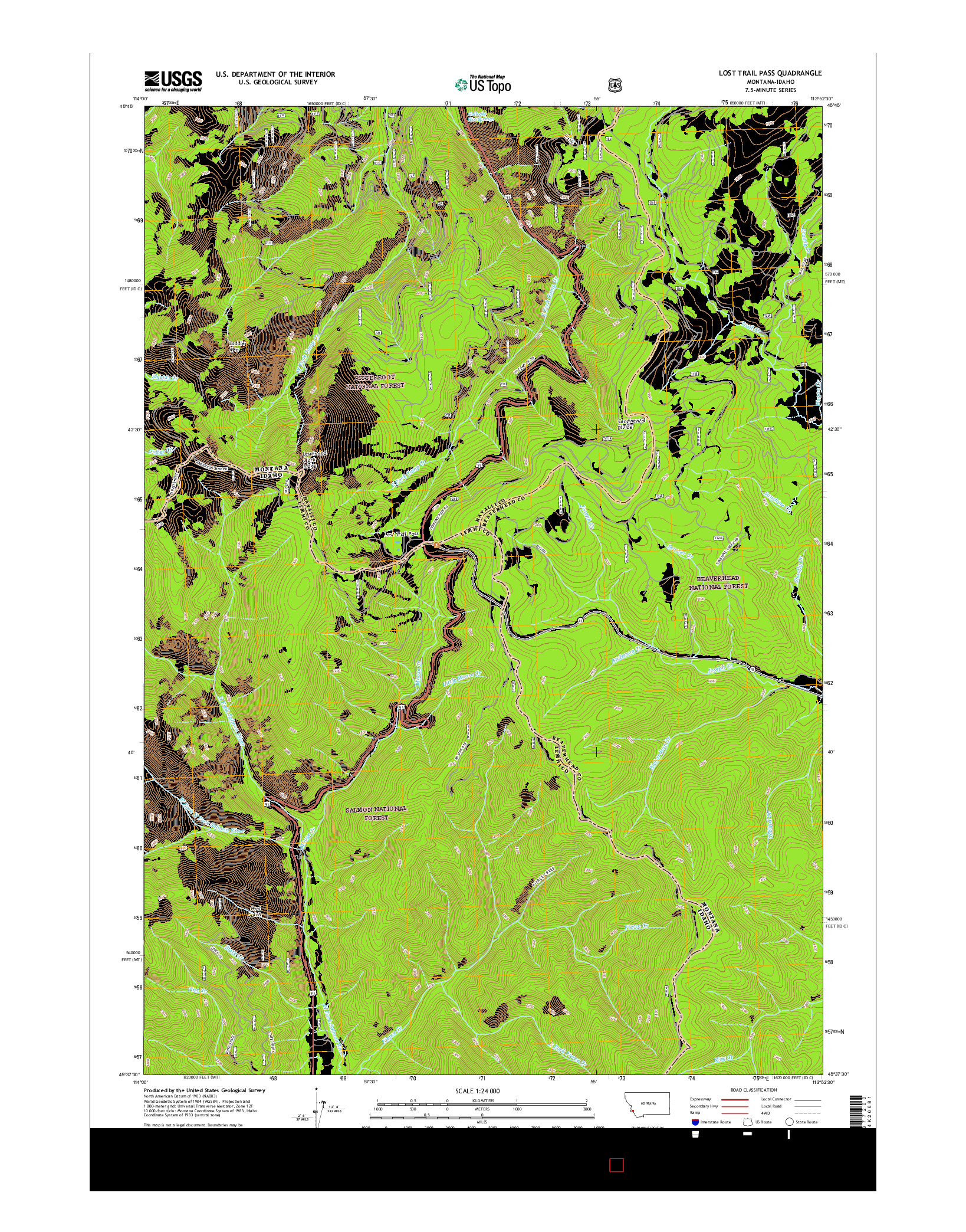 USGS US TOPO 7.5-MINUTE MAP FOR LOST TRAIL PASS, MT-ID 2017