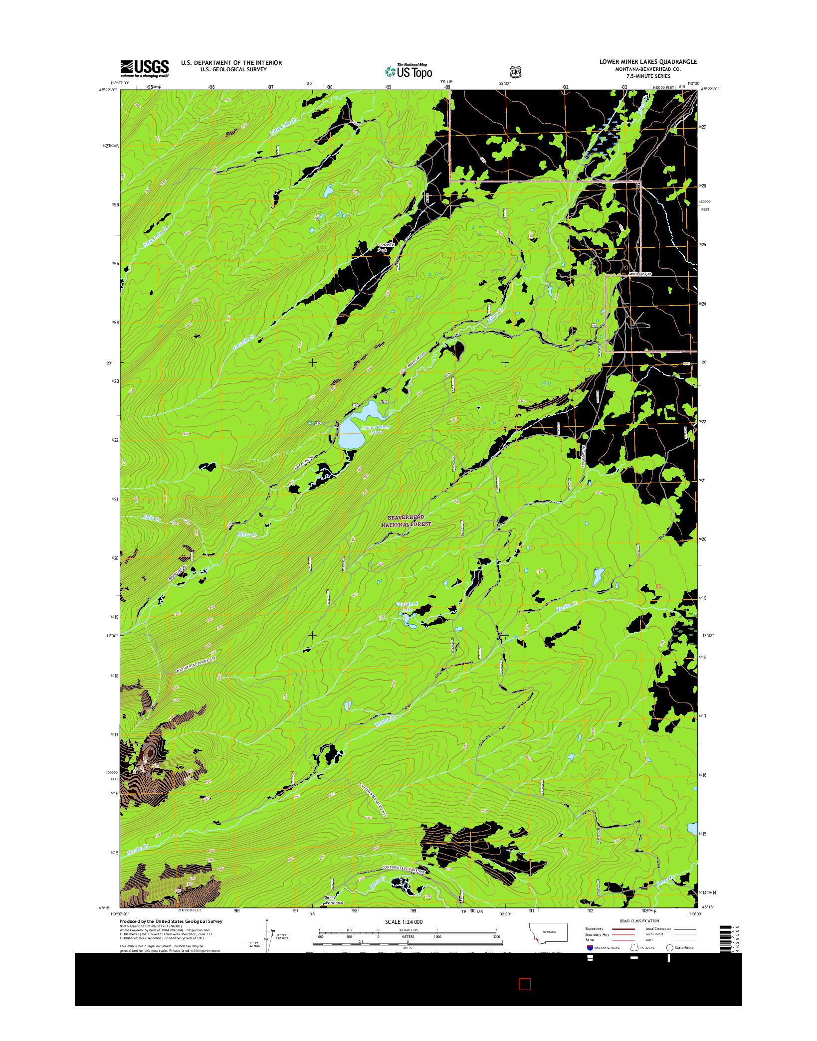 USGS US TOPO 7.5-MINUTE MAP FOR LOWER MINER LAKES, MT 2017