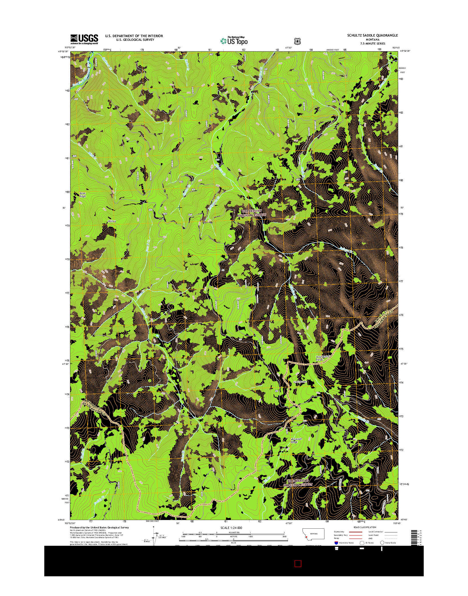 USGS US TOPO 7.5-MINUTE MAP FOR SCHULTZ SADDLE, MT 2017