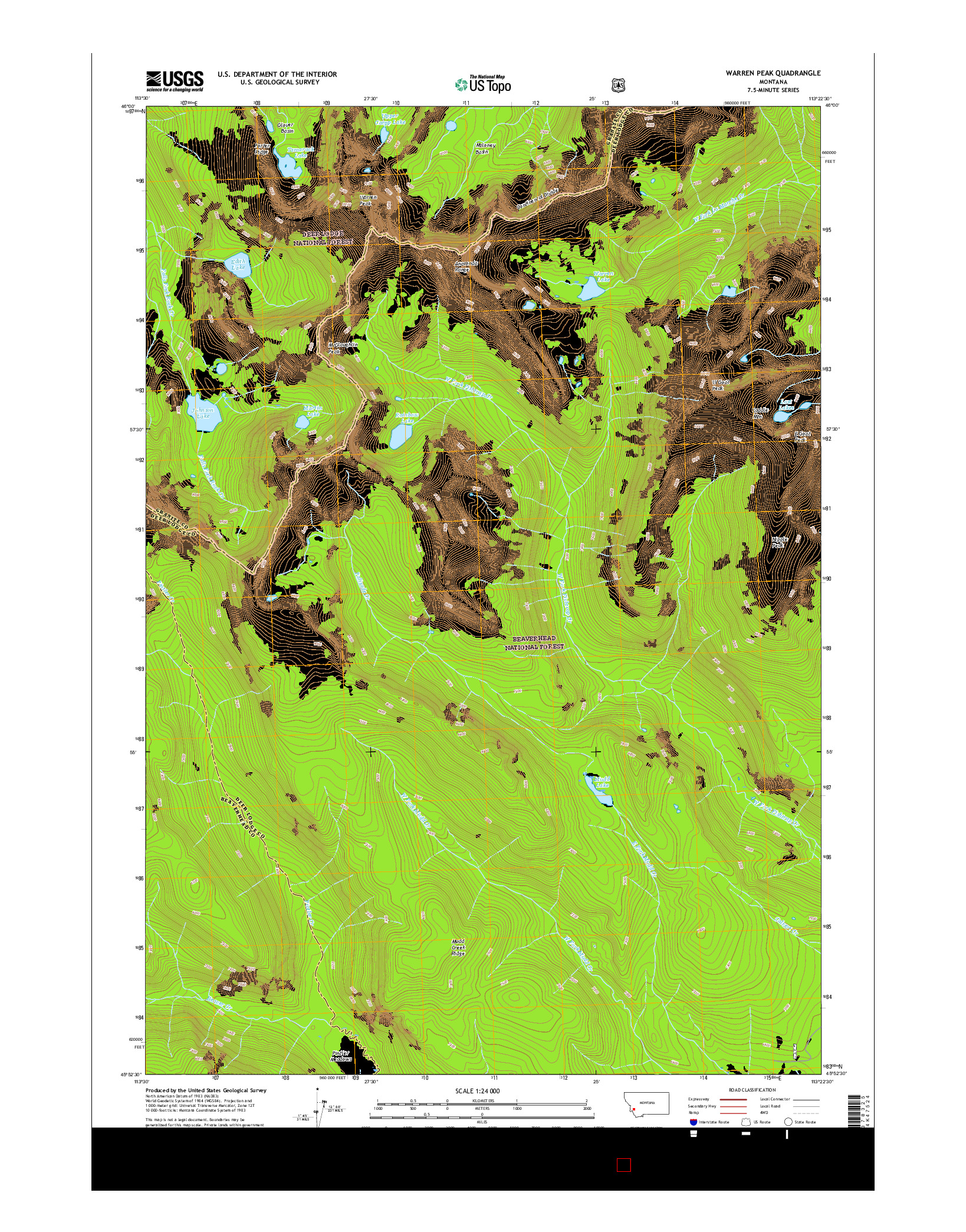 USGS US TOPO 7.5-MINUTE MAP FOR WARREN PEAK, MT 2017