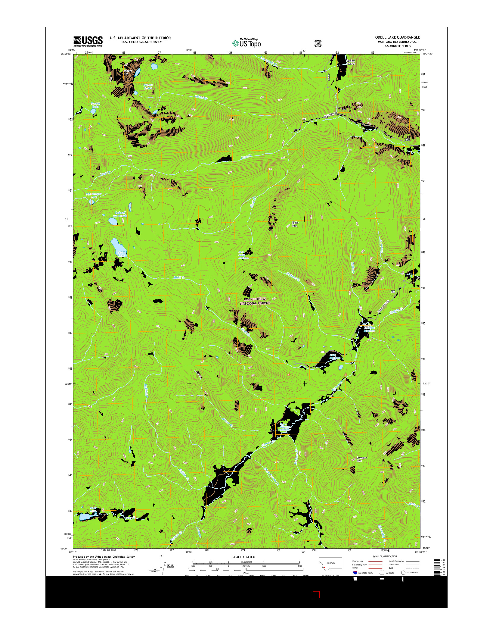 USGS US TOPO 7.5-MINUTE MAP FOR ODELL LAKE, MT 2017