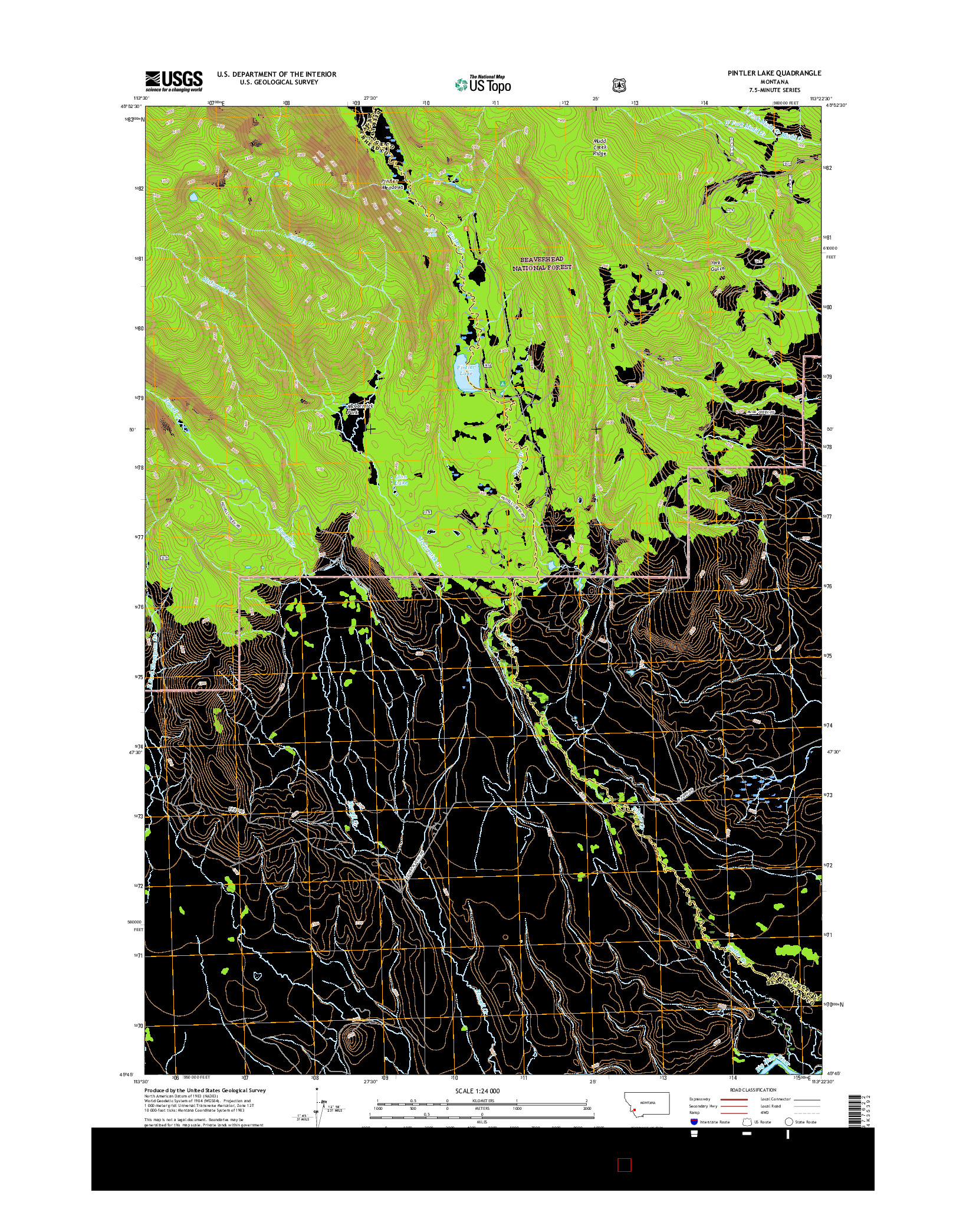 USGS US TOPO 7.5-MINUTE MAP FOR PINTLER LAKE, MT 2017