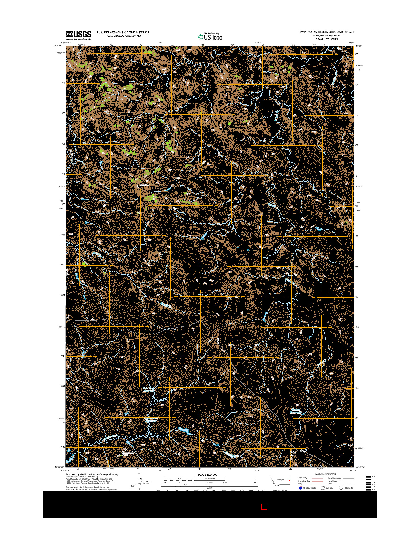 USGS US TOPO 7.5-MINUTE MAP FOR TWIN FORKS RESERVOIR, MT 2017