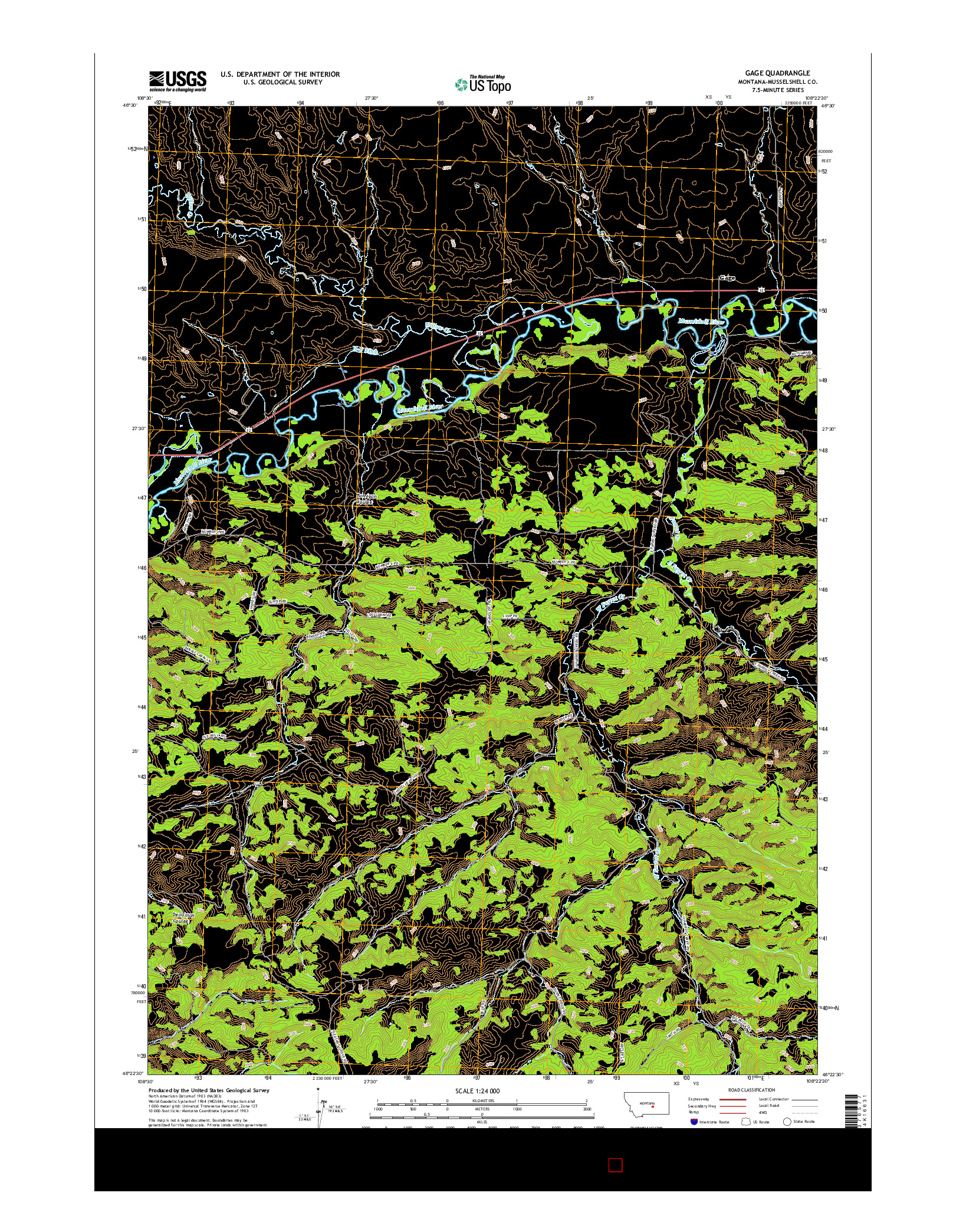 USGS US TOPO 7.5-MINUTE MAP FOR GAGE, MT 2017