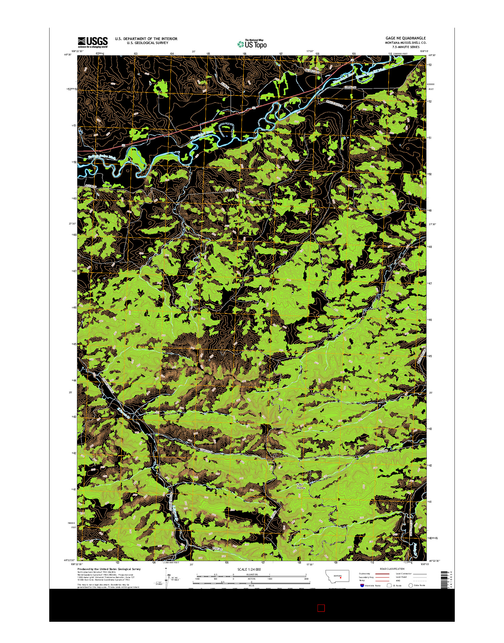 USGS US TOPO 7.5-MINUTE MAP FOR GAGE NE, MT 2017