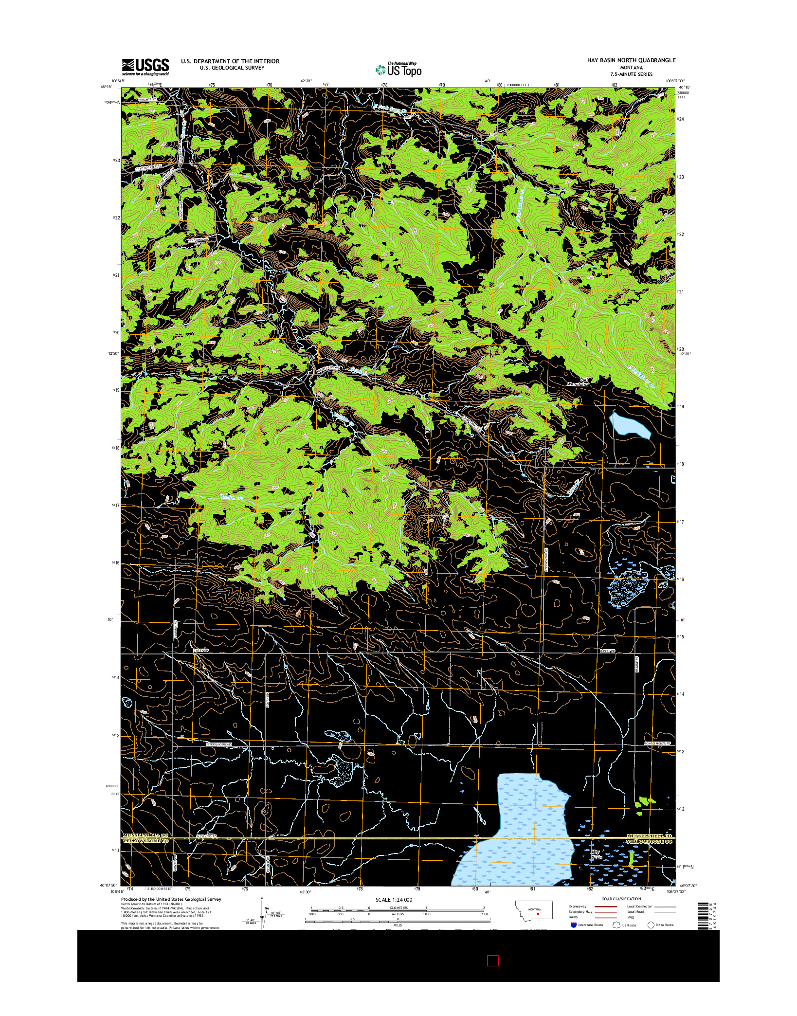 USGS US TOPO 7.5-MINUTE MAP FOR HAY BASIN NORTH, MT 2017