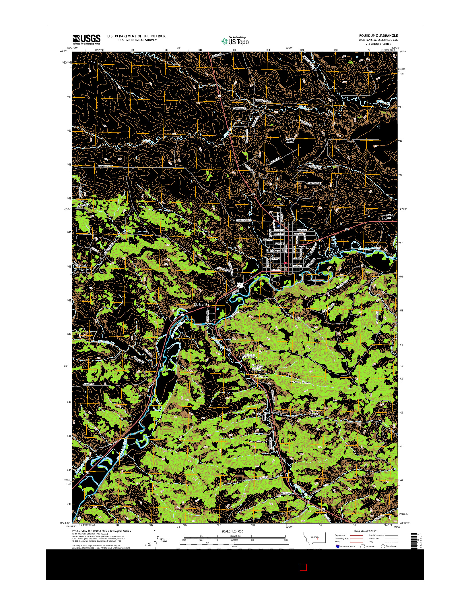 USGS US TOPO 7.5-MINUTE MAP FOR ROUNDUP, MT 2017