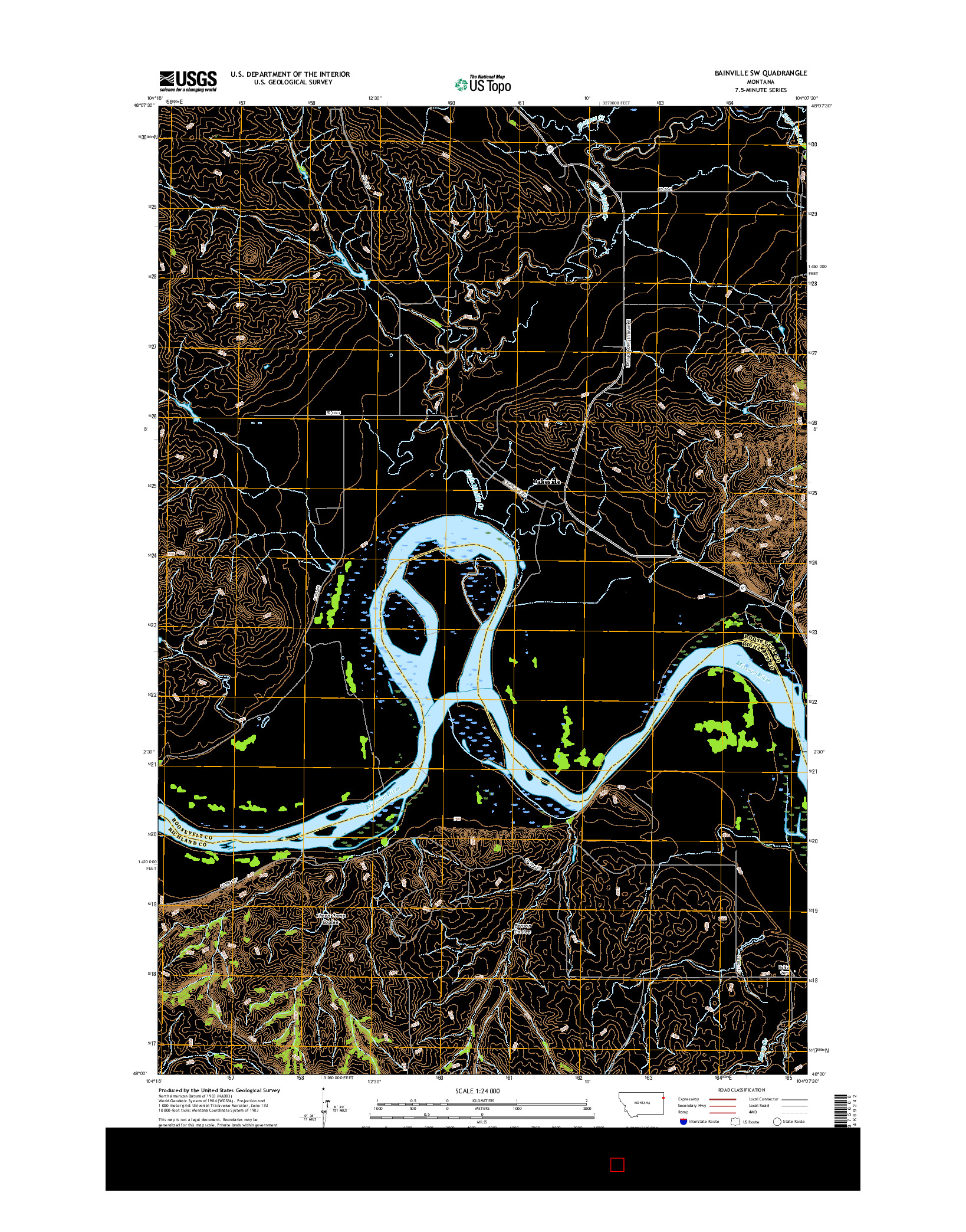 USGS US TOPO 7.5-MINUTE MAP FOR BAINVILLE SW, MT 2017