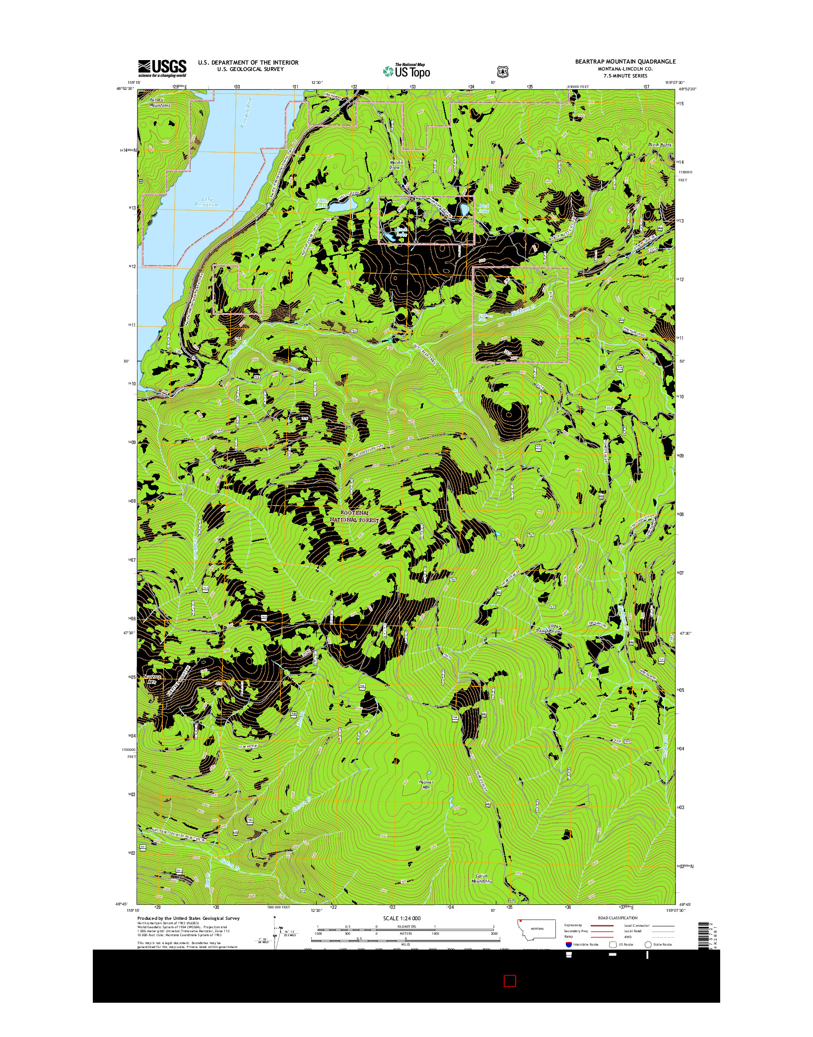 USGS US TOPO 7.5-MINUTE MAP FOR BEARTRAP MOUNTAIN, MT 2017