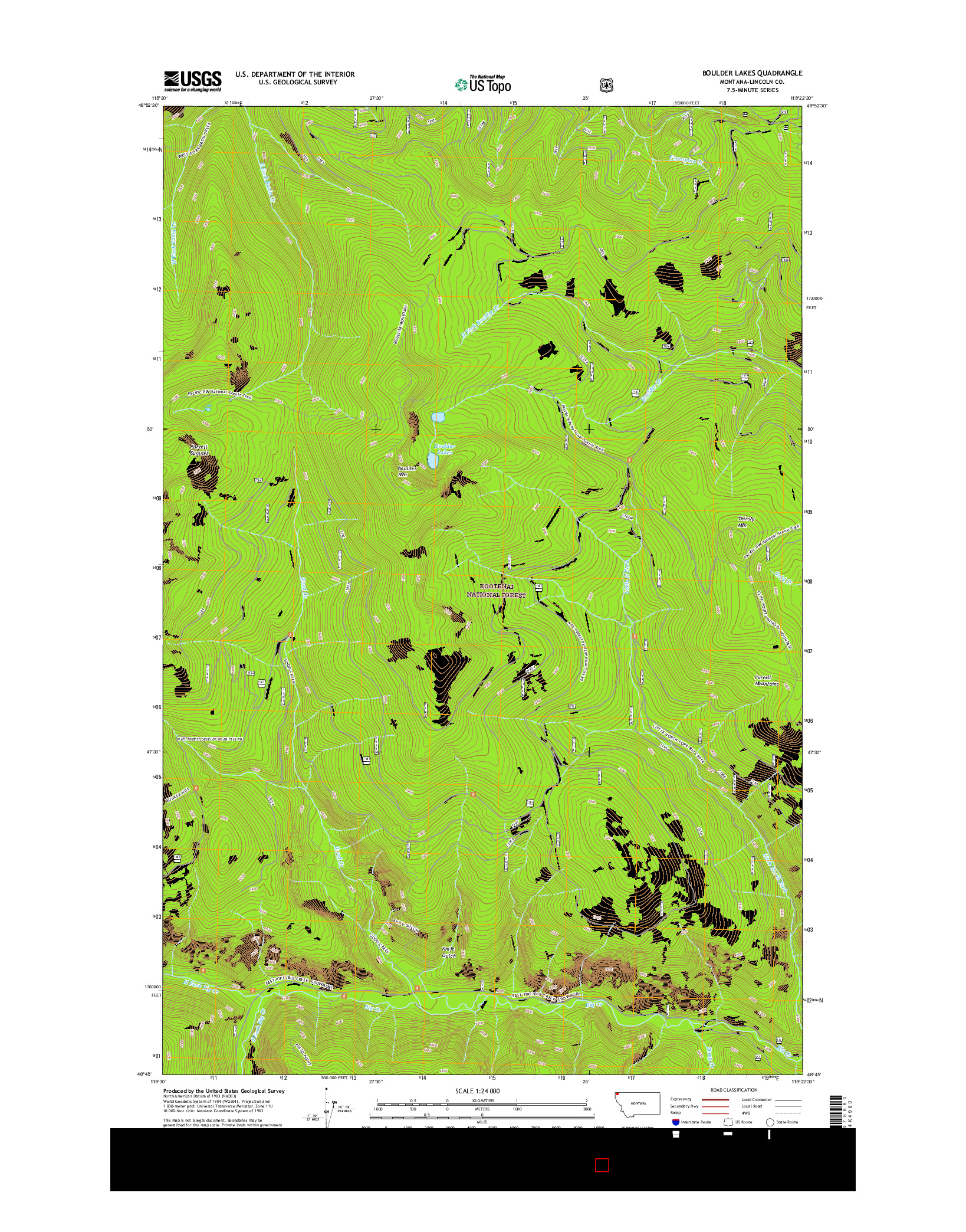 USGS US TOPO 7.5-MINUTE MAP FOR BOULDER LAKES, MT 2017