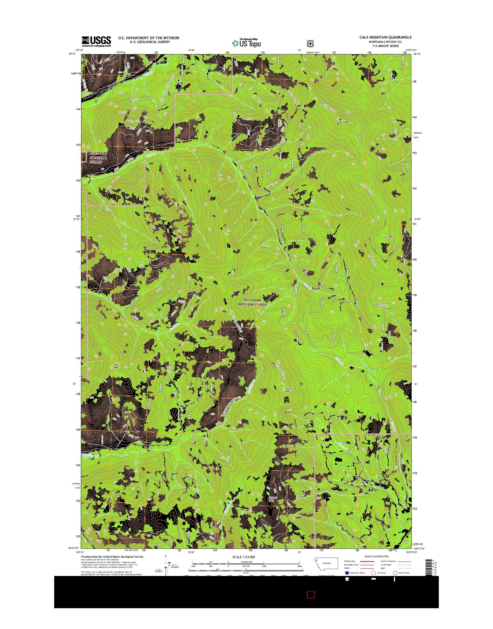 USGS US TOPO 7.5-MINUTE MAP FOR CALX MOUNTAIN, MT 2017