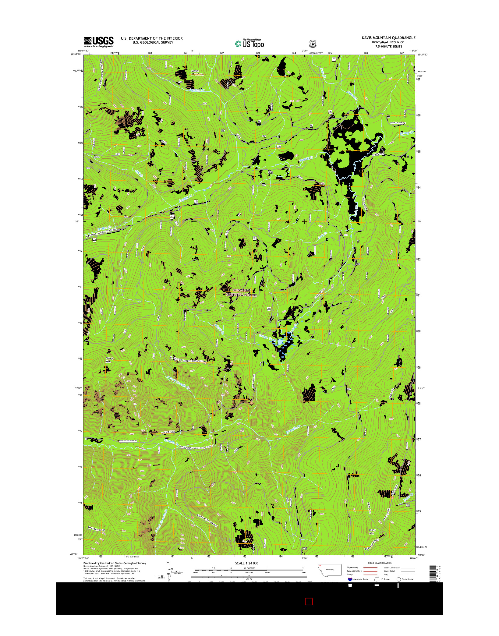 USGS US TOPO 7.5-MINUTE MAP FOR DAVIS MOUNTAIN, MT 2017