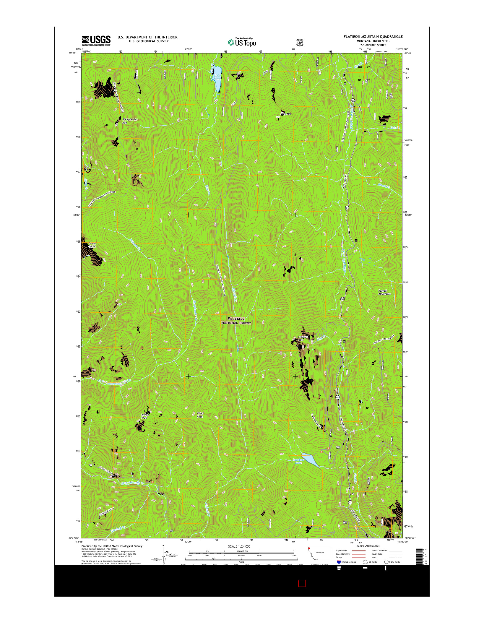 USGS US TOPO 7.5-MINUTE MAP FOR FLATIRON MOUNTAIN, MT 2017