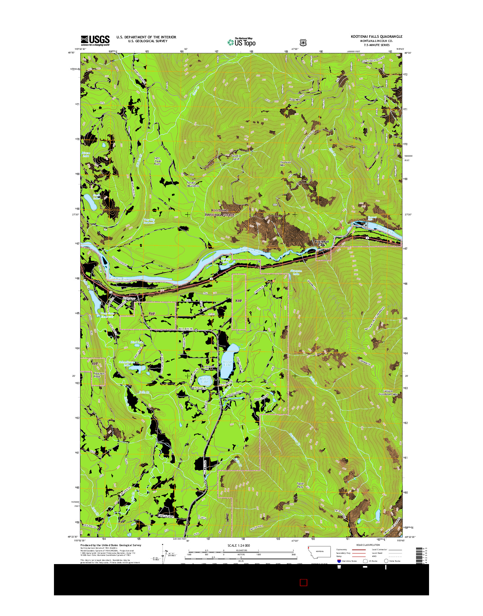 USGS US TOPO 7.5-MINUTE MAP FOR KOOTENAI FALLS, MT 2017