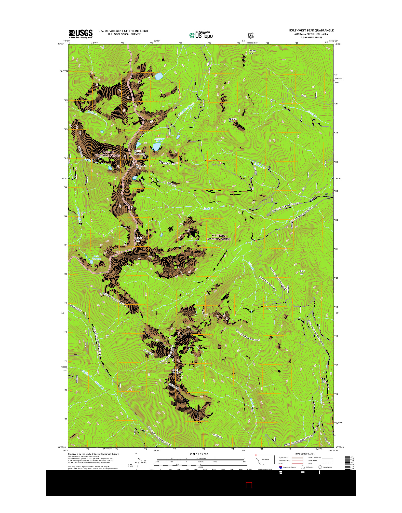 USGS US TOPO 7.5-MINUTE MAP FOR NORTHWEST PEAK, MT-BC 2017