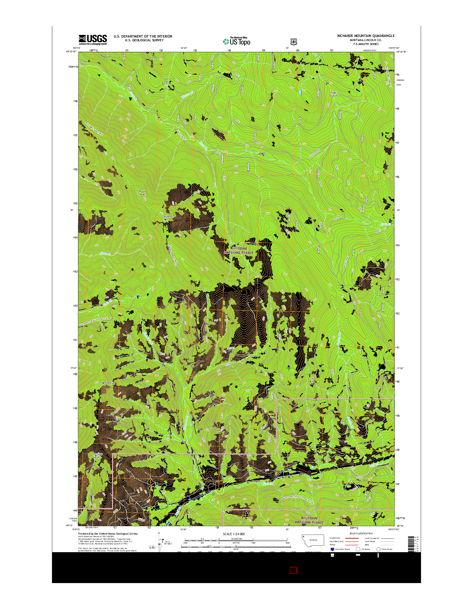 USGS US TOPO 7.5-MINUTE MAP FOR RICHARDS MOUNTAIN, MT 2017