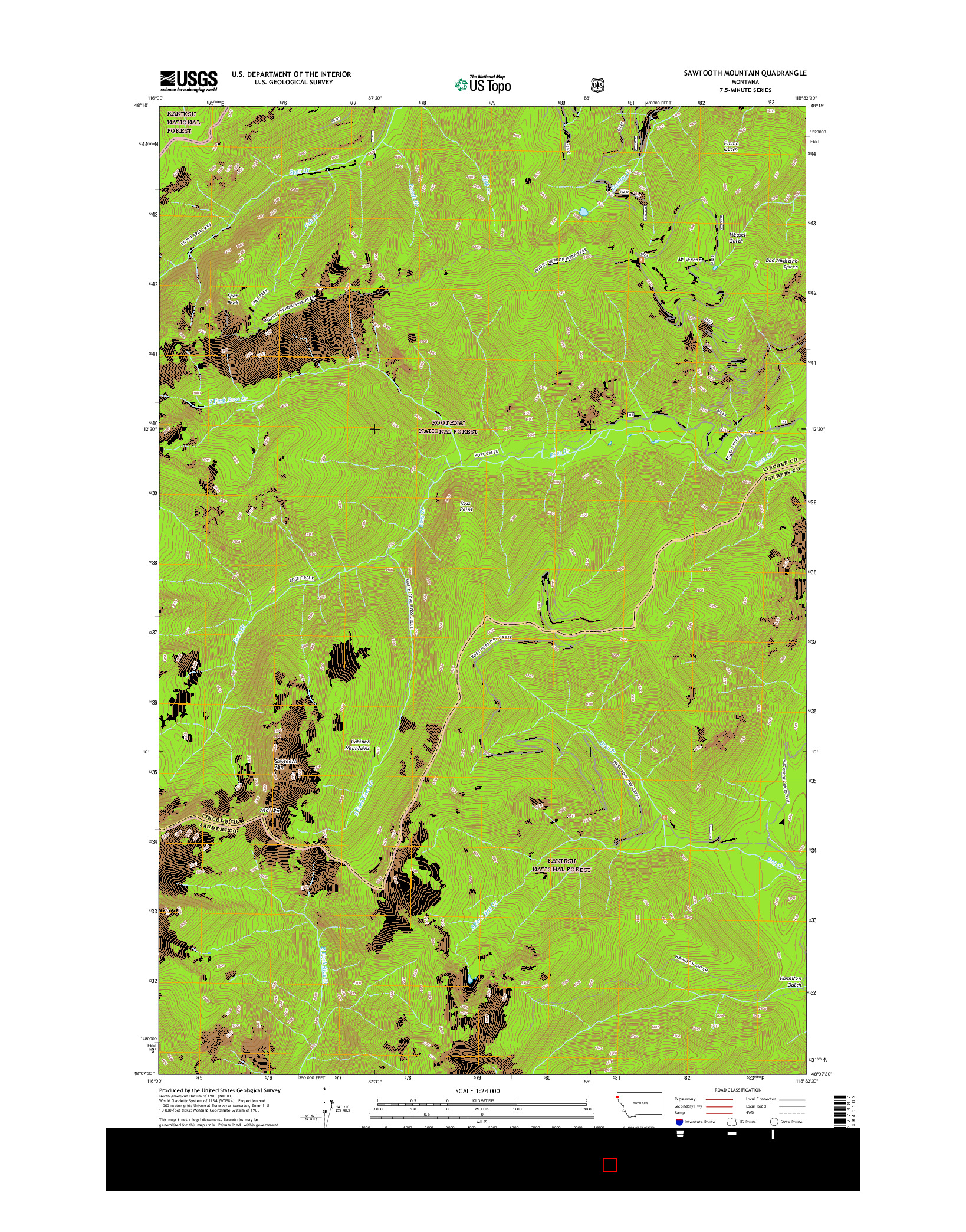 USGS US TOPO 7.5-MINUTE MAP FOR SAWTOOTH MOUNTAIN, MT 2017